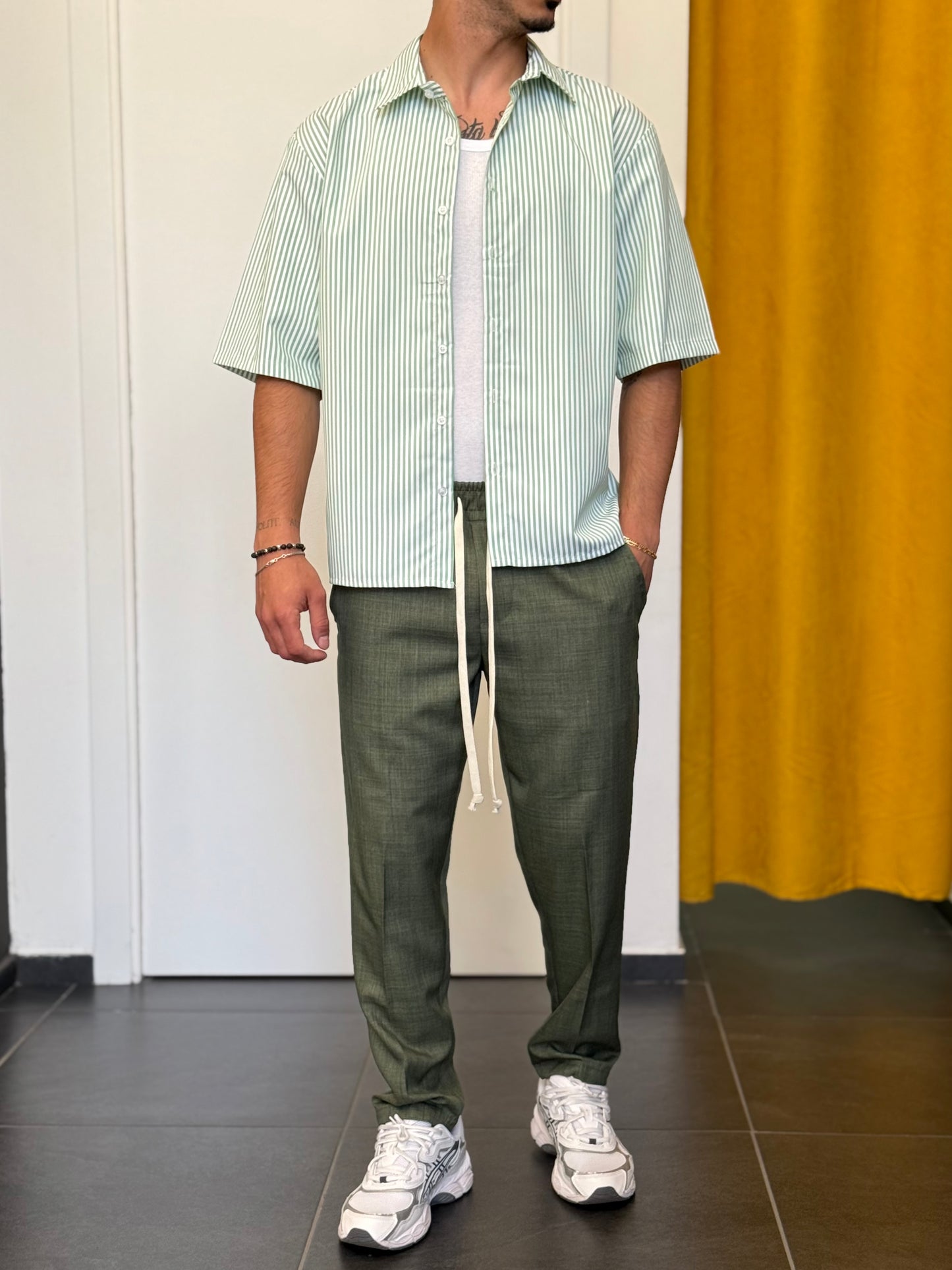 CAMICIA Manica Corta RIGHE Verde