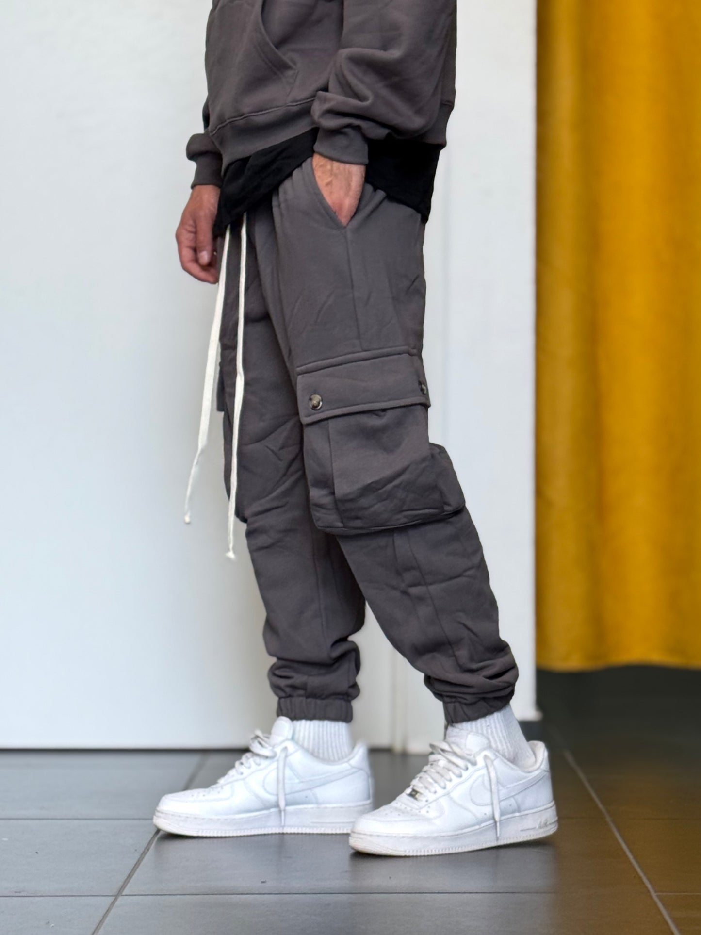 COMPLETO TUTA Cappuccio + Cargo GRIGIO SCURO