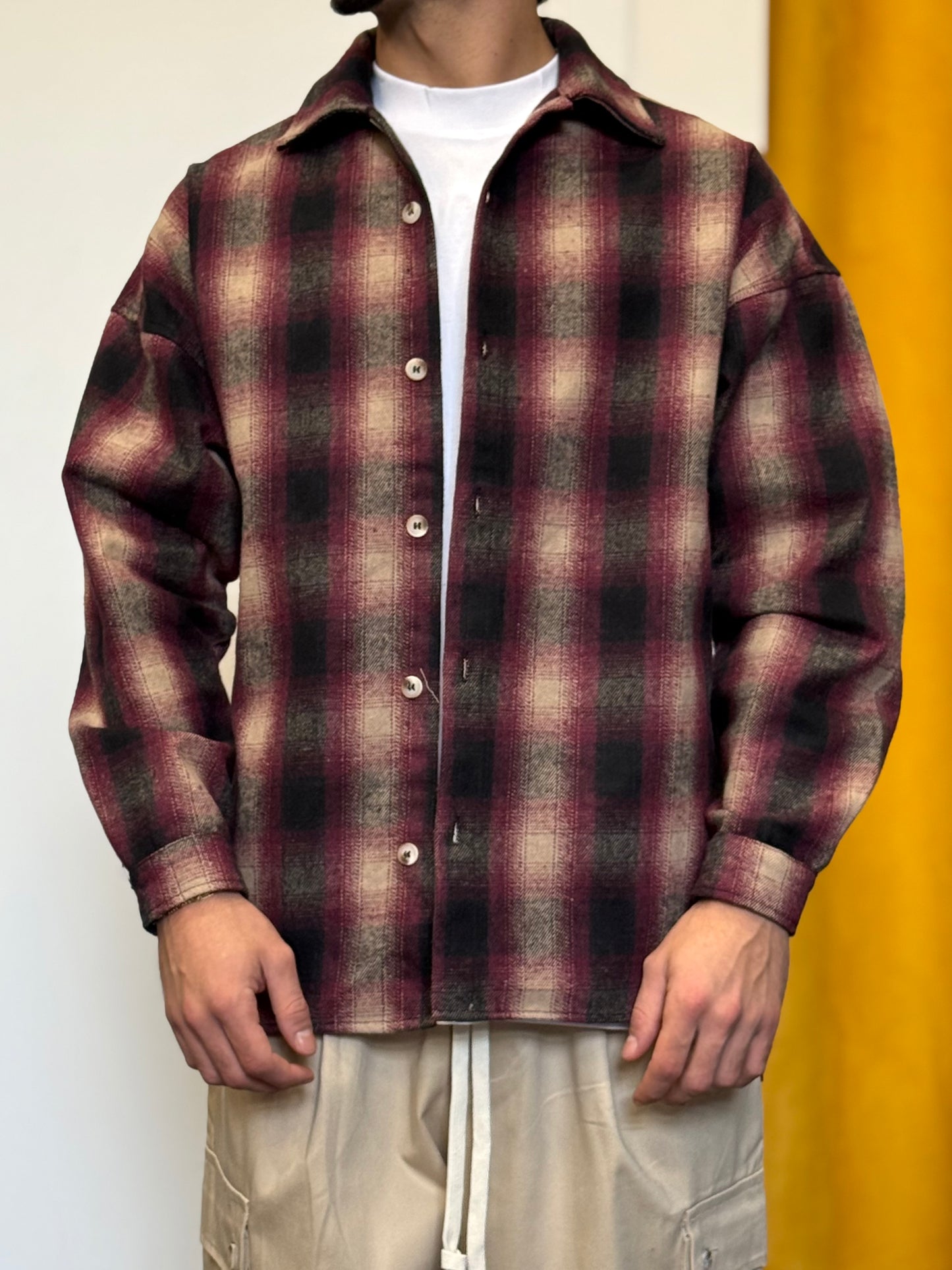 CAMICIA A Quadri BORDEAUX/BEIGE/NERO