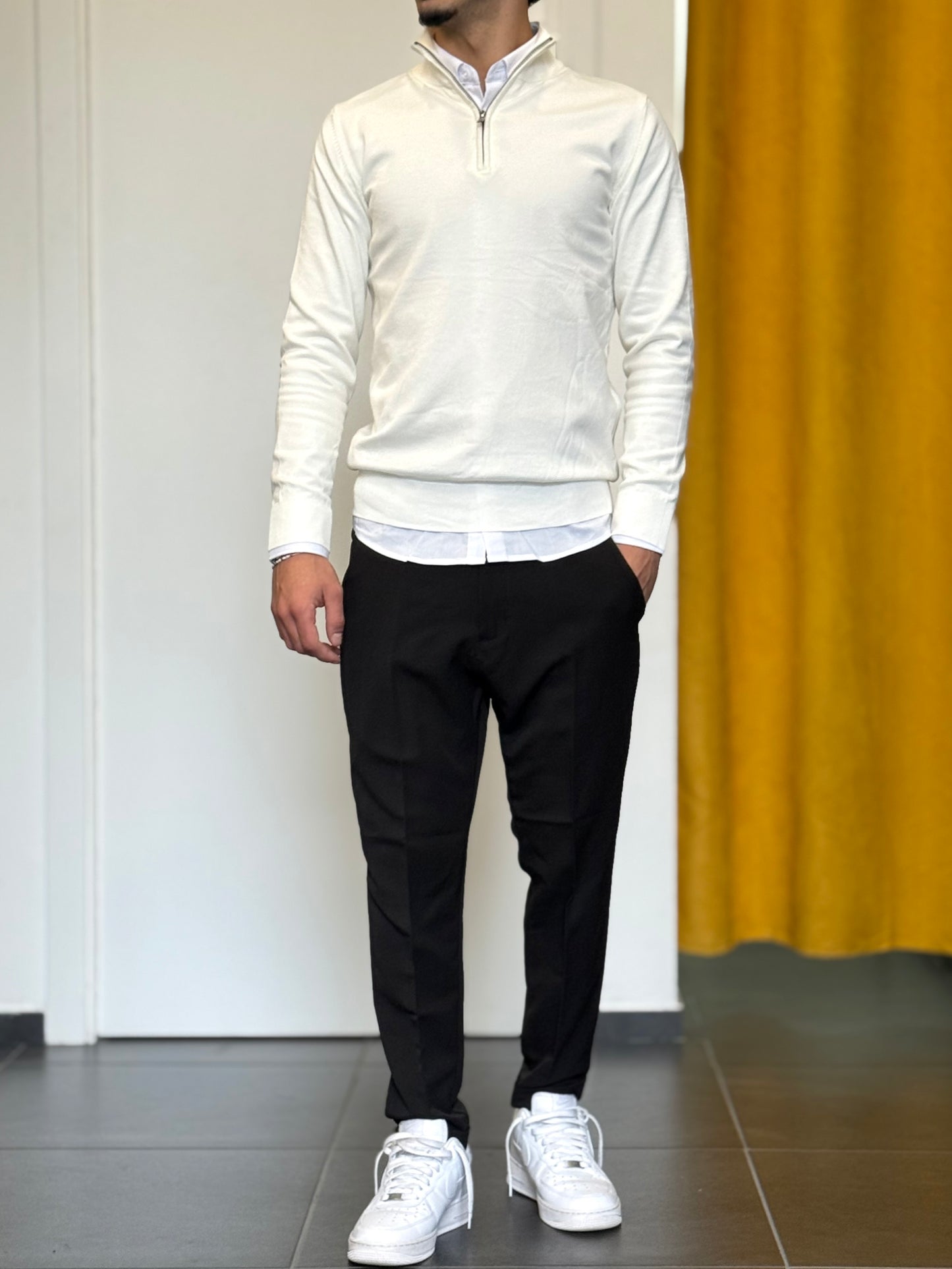 MAGLIONE Slim Fit Zip BIANCO