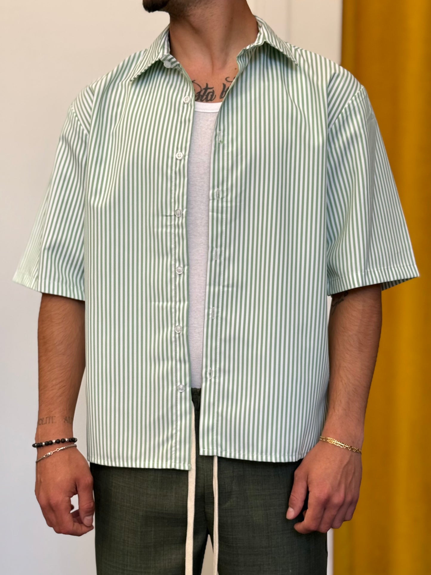 CAMICIA Manica Corta RIGHE Verde