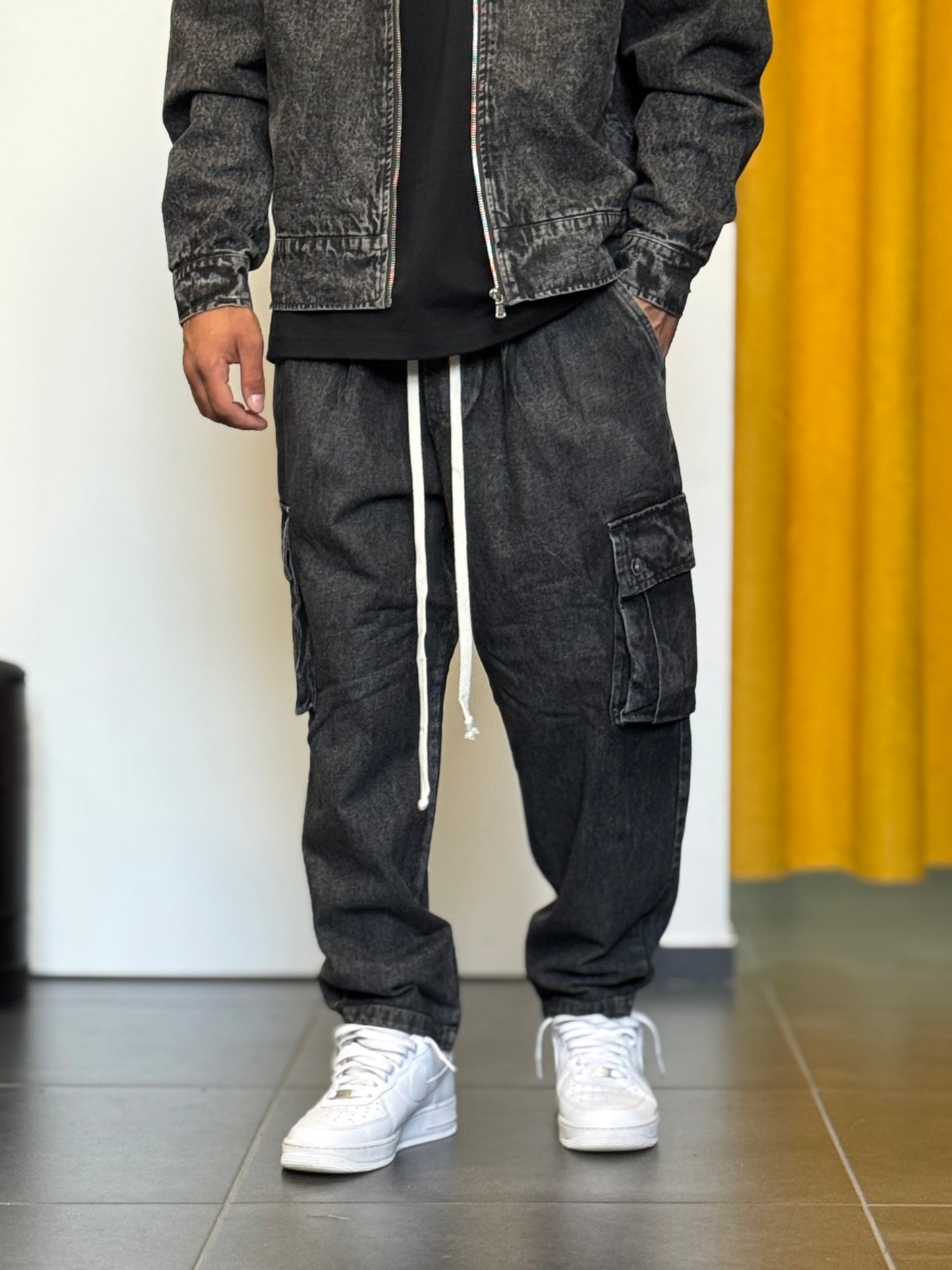 PANTALONE DENIM Cargo NERO