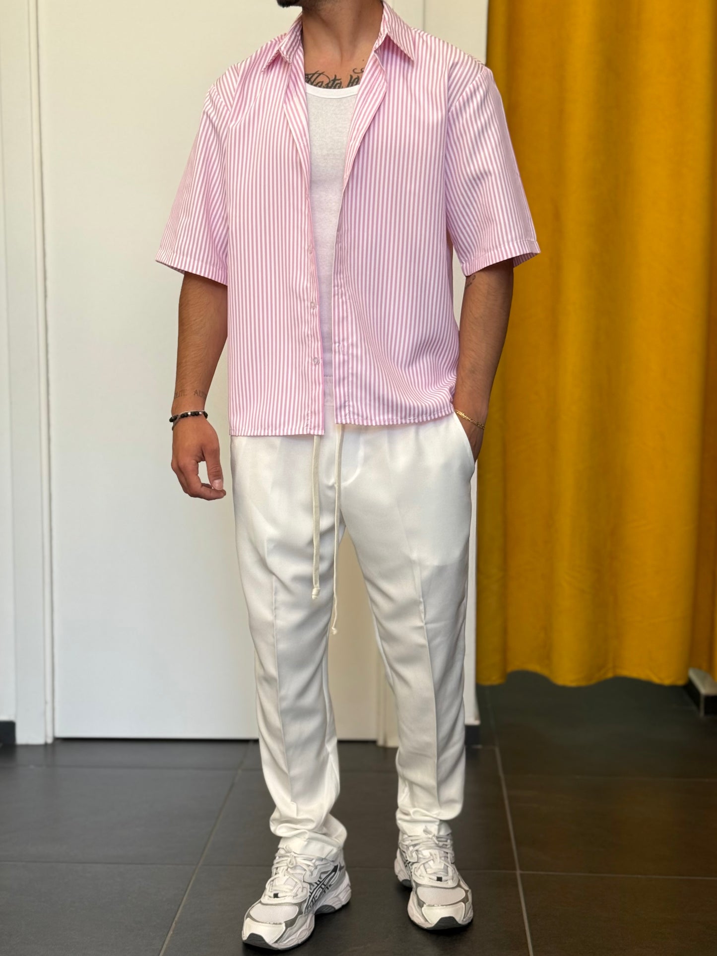 CAMICIA Manica Corta RIGHE Rosa