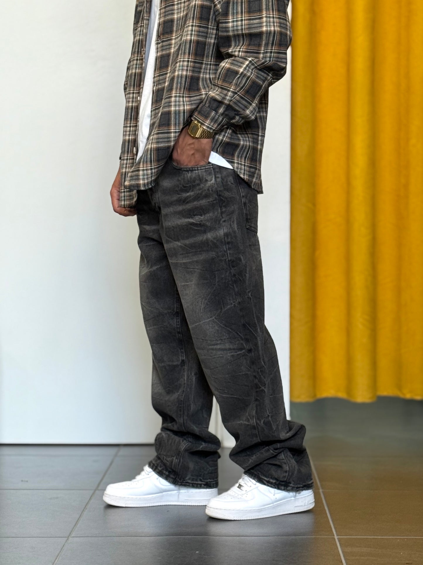 DENIM BAGGY Slavato NERO