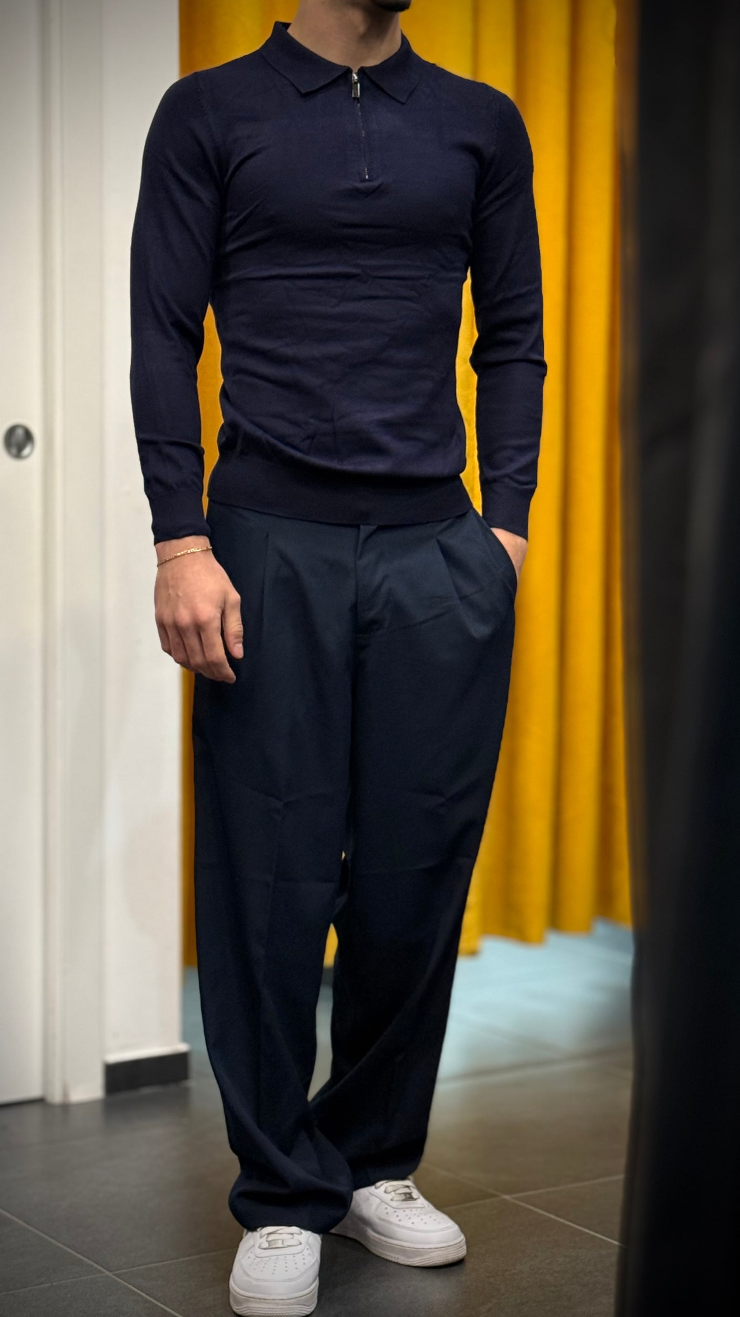 POLO ZIP Slim Fit BLU