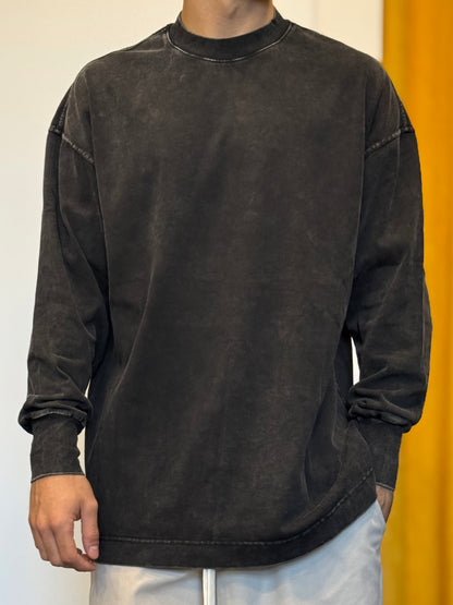 T-SHIRT PREMIUM Maniche Lunghe Slavato NERO