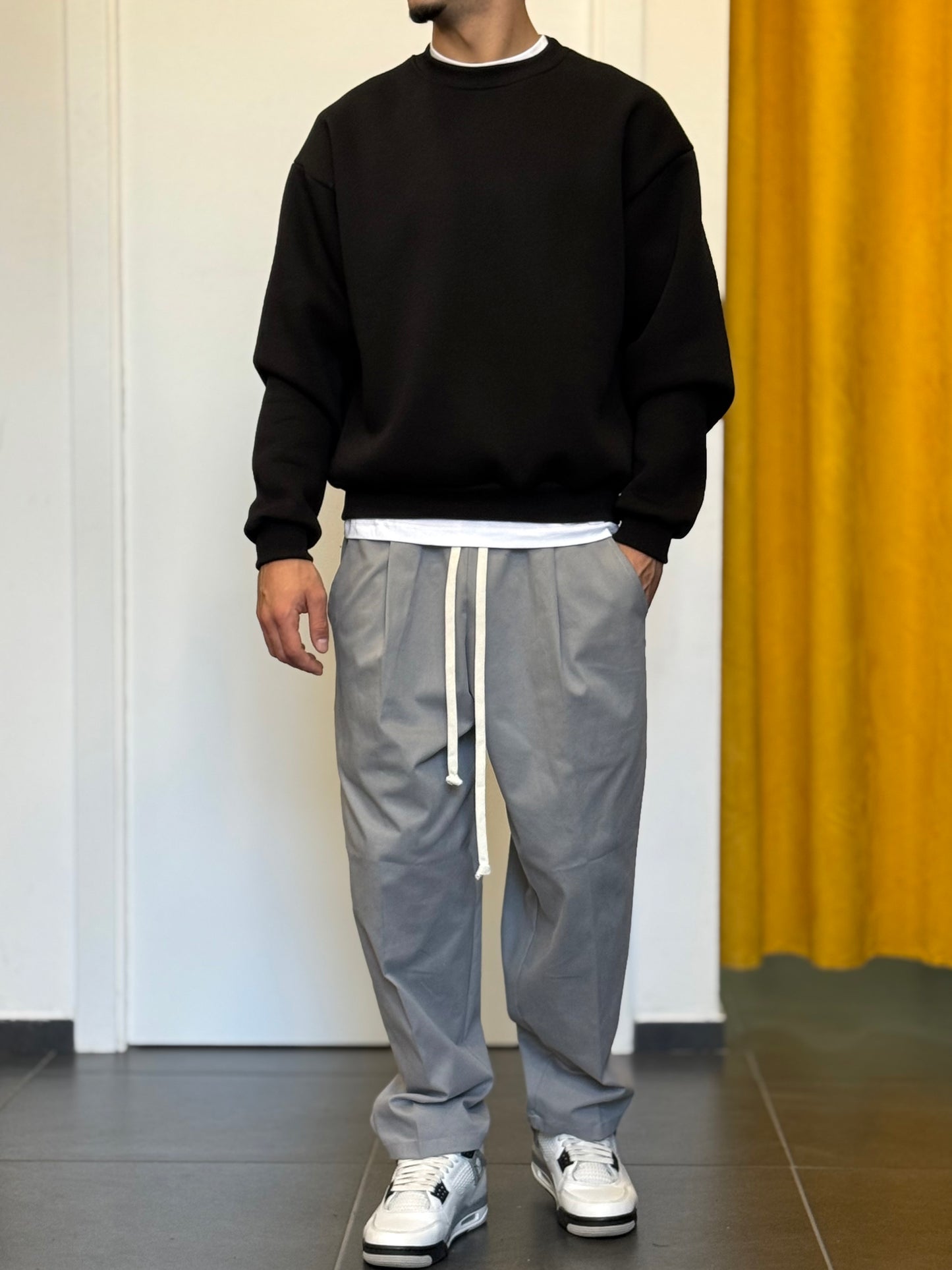 FELPA Girocollo Cotone Felpato NERO