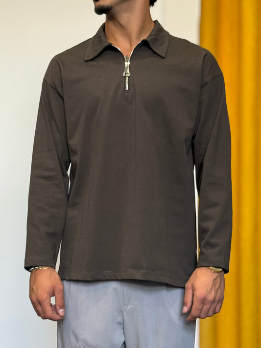 POLO ZIP Regular MARRONE