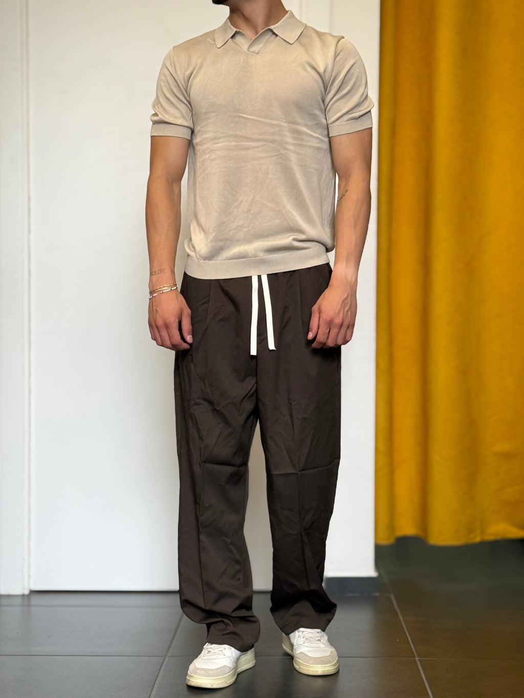 POLO NO BOTTONI Slim BEIGE