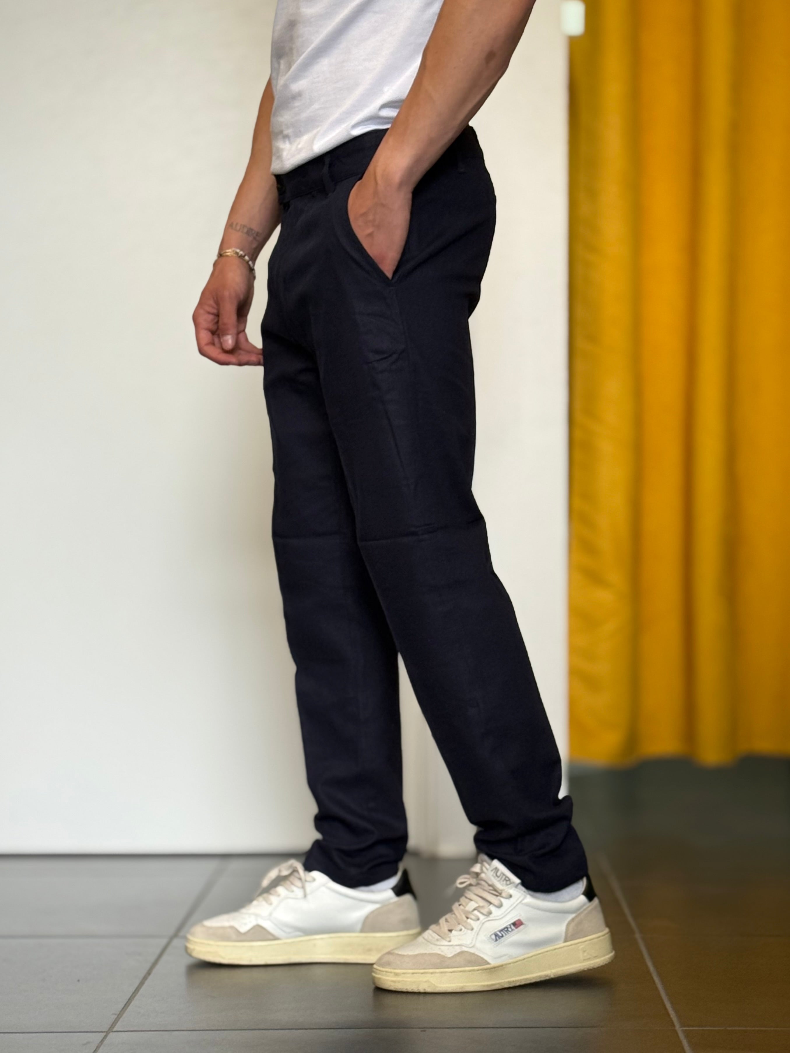 PANTALONE Lino Slim BLU