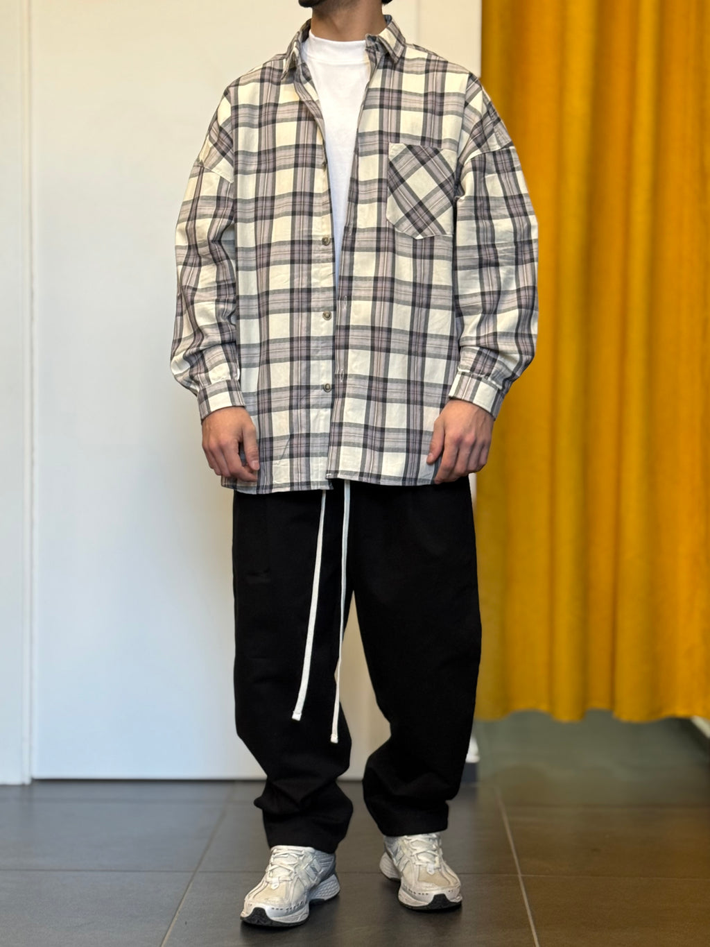 CAMICIA A Quadri OVERSIZE GRIGIO CHIARO