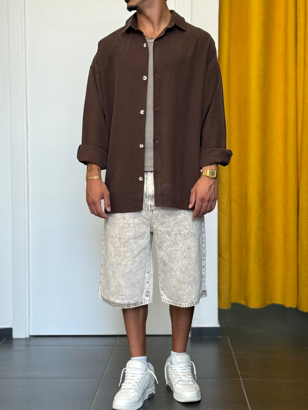 CAMICIA IN VISCOSA Oversize MARRONE