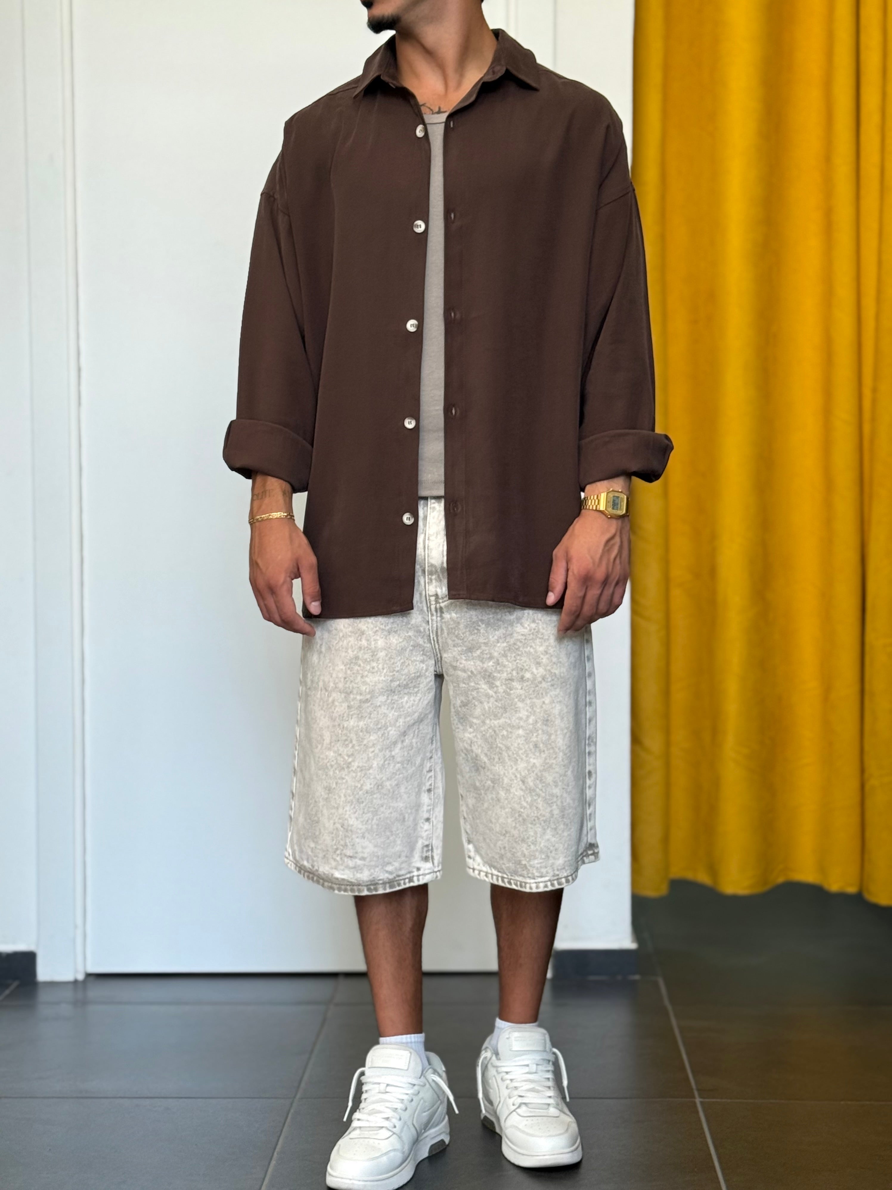 CAMICIA IN VISCOSA Oversize MARRONE