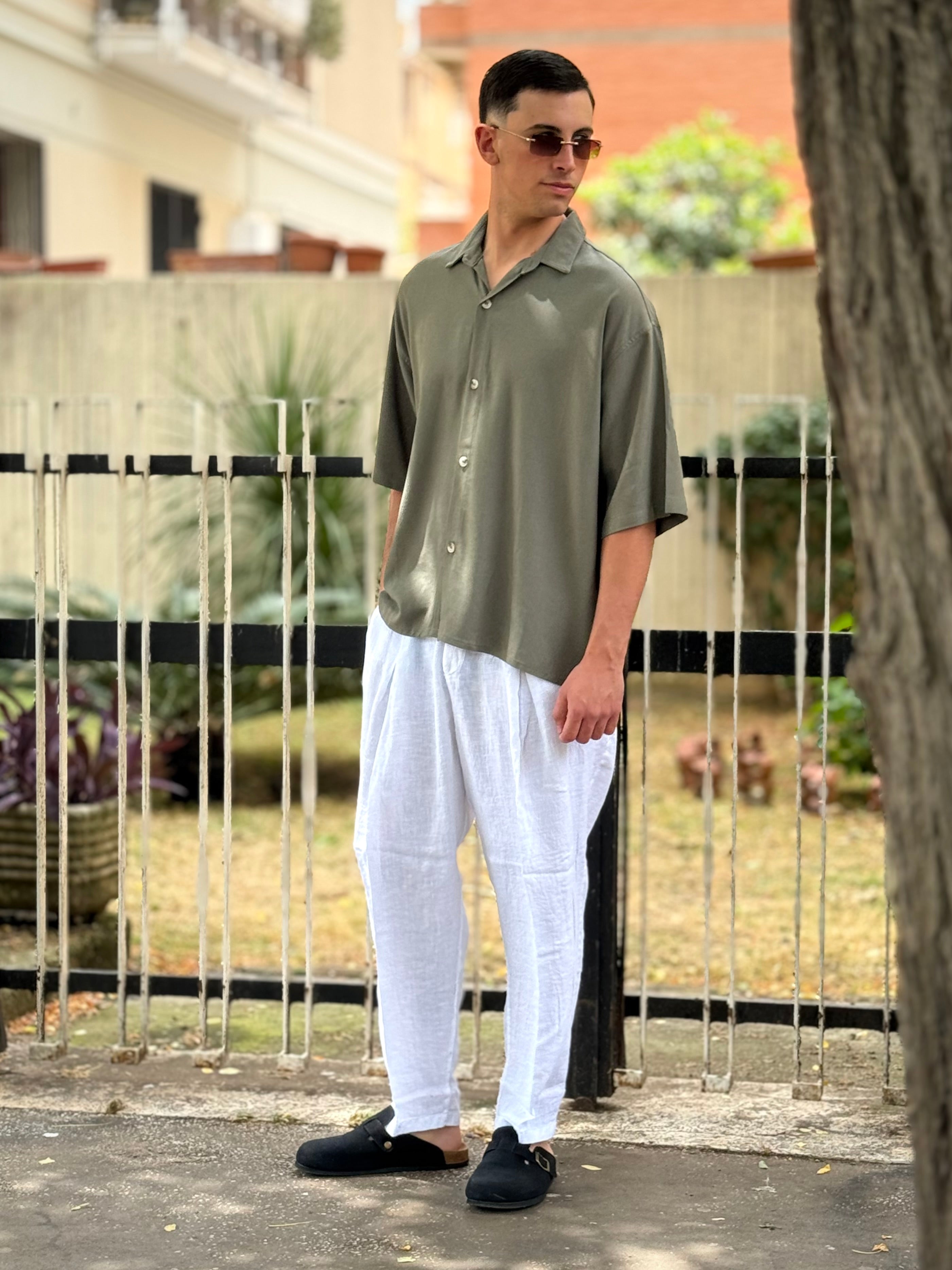 PANTALONE Lino Over BIANCO