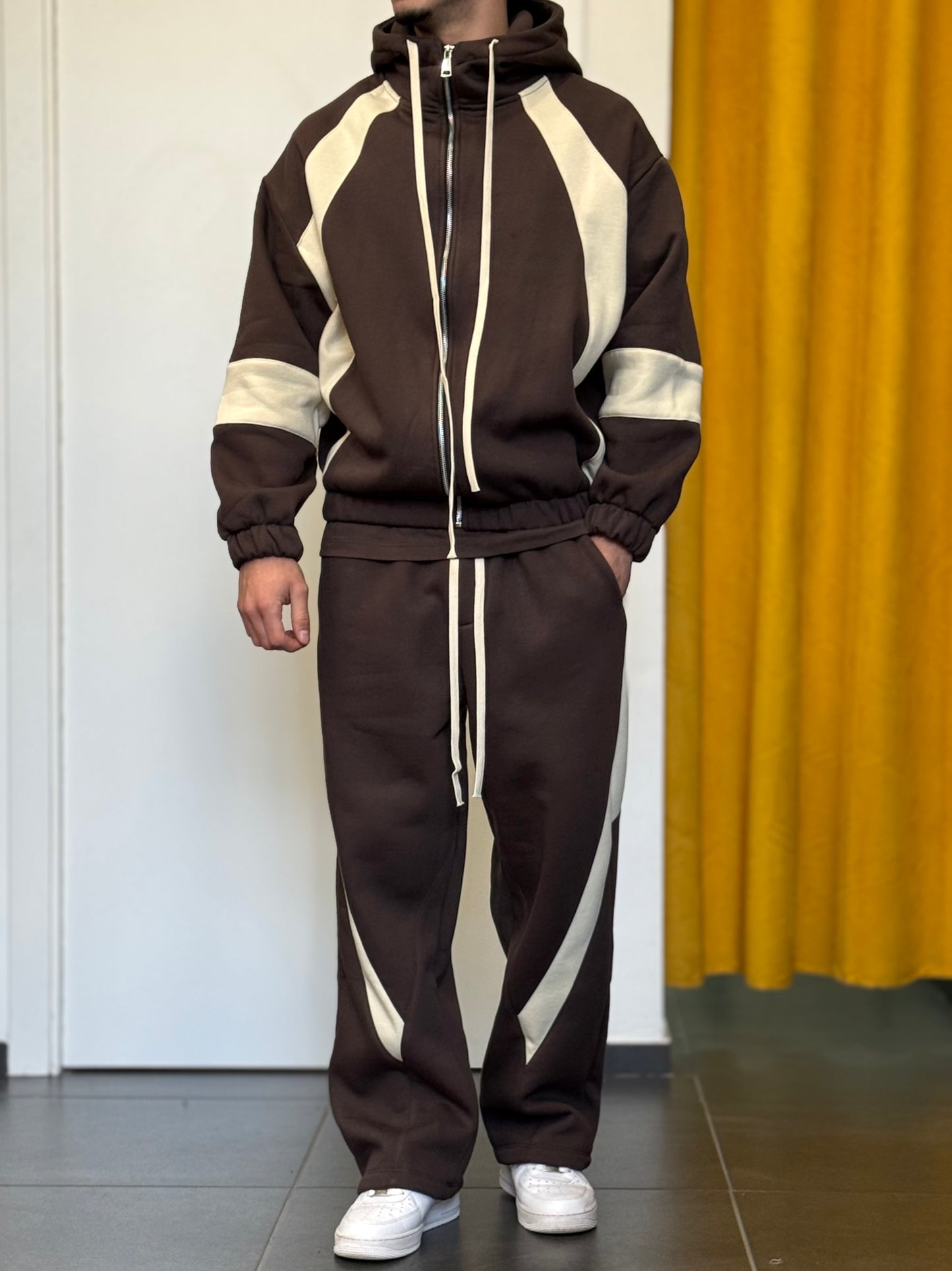 TUTA Cotone Felpato MARRONE/BEIGE