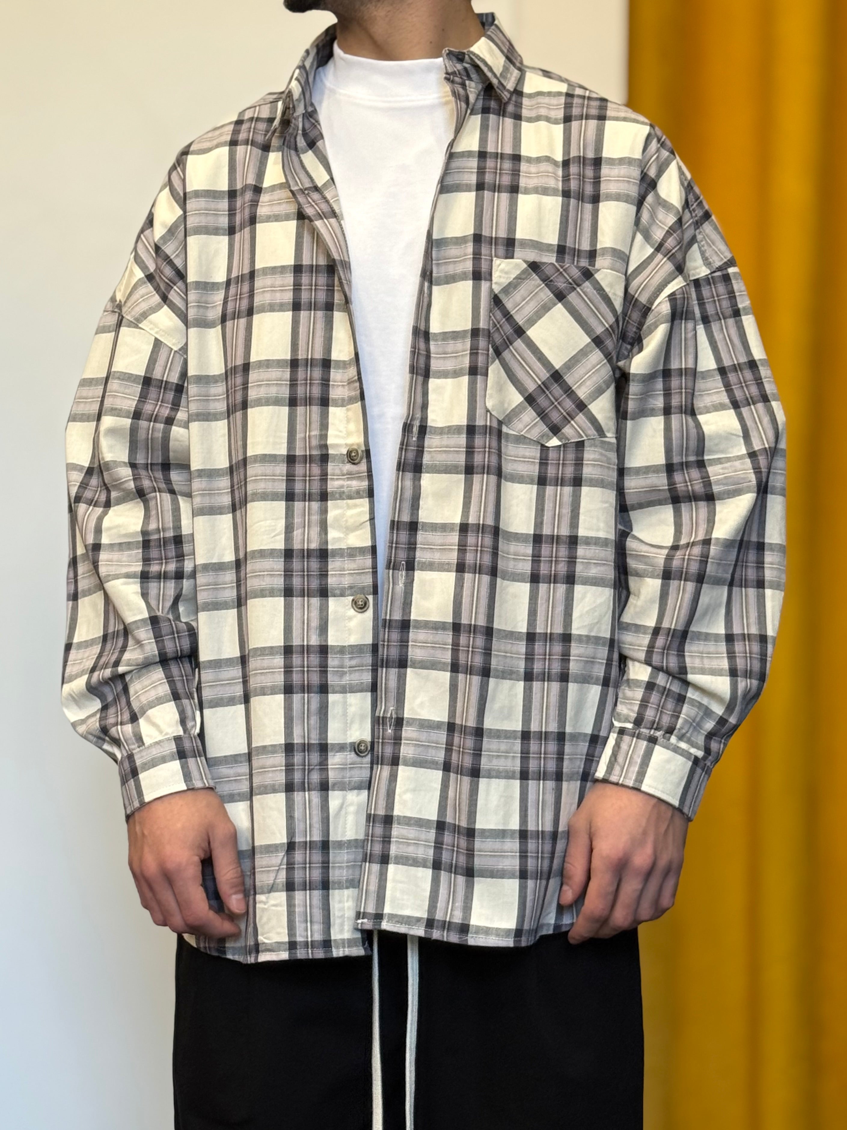 CAMICIA A Quadri OVERSIZE GRIGIO CHIARO