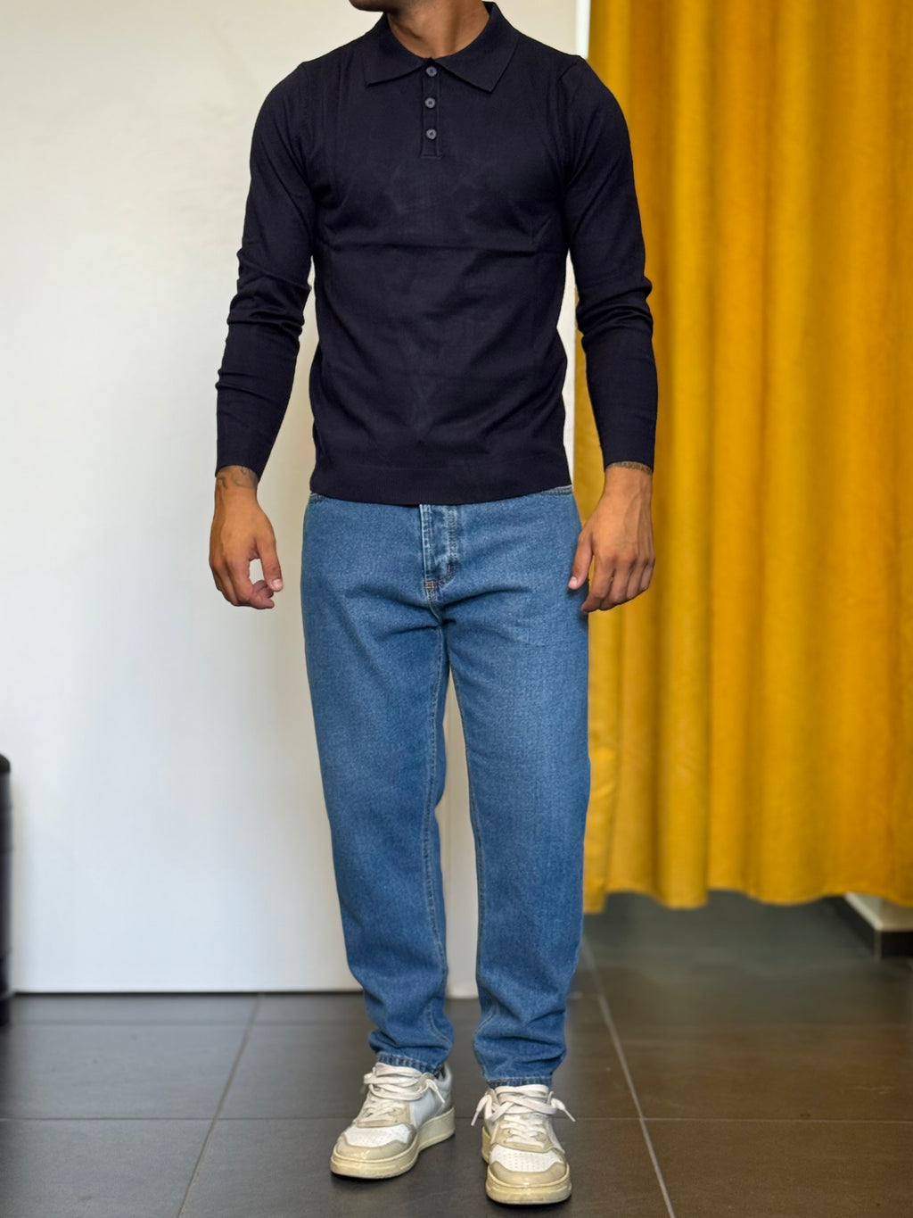 POLO Maniche Lunghe Slim Fit BLU