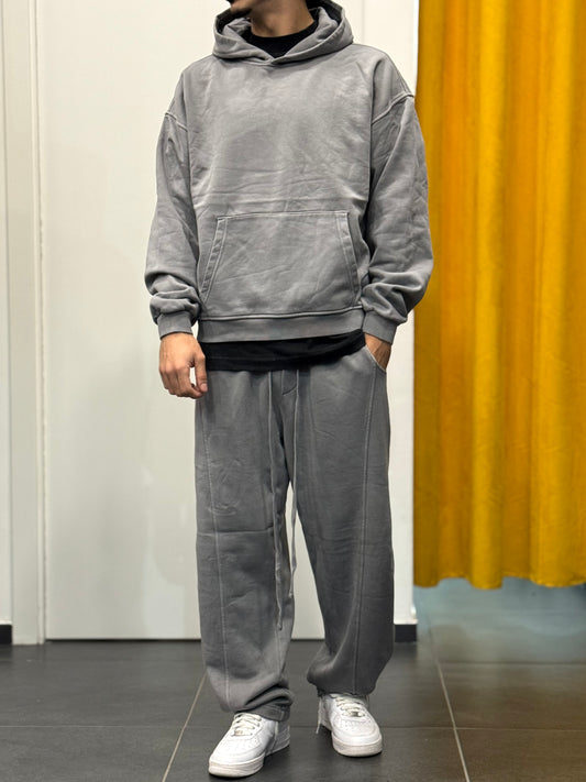 TUTA Felpa Cappuccio STONE WASHED GRIGIO CHIARO