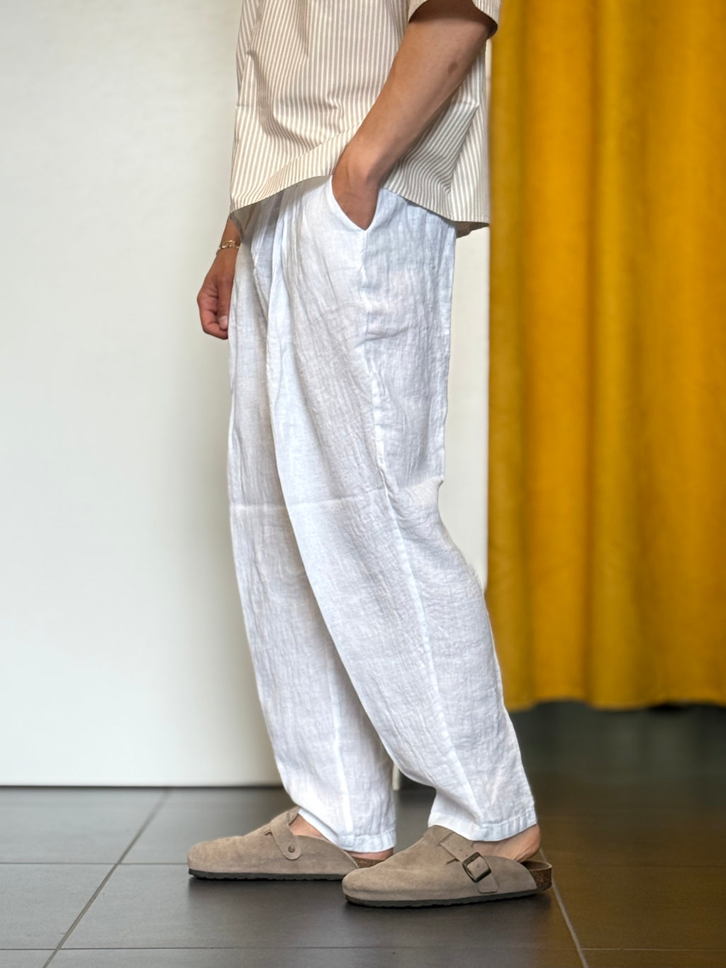 PANTALONE Lino Over BIANCO