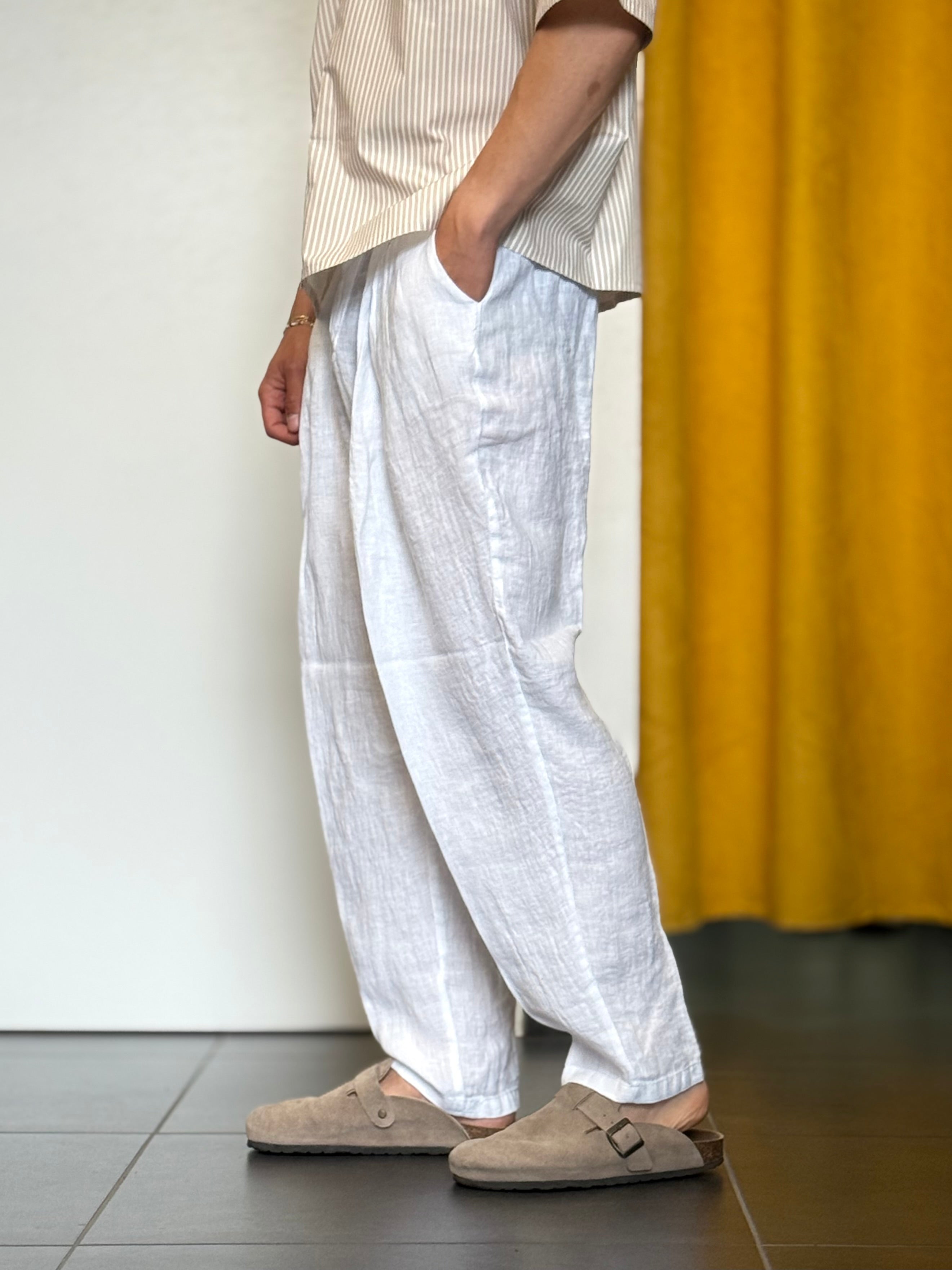 PANTALONE Lino Over BIANCO