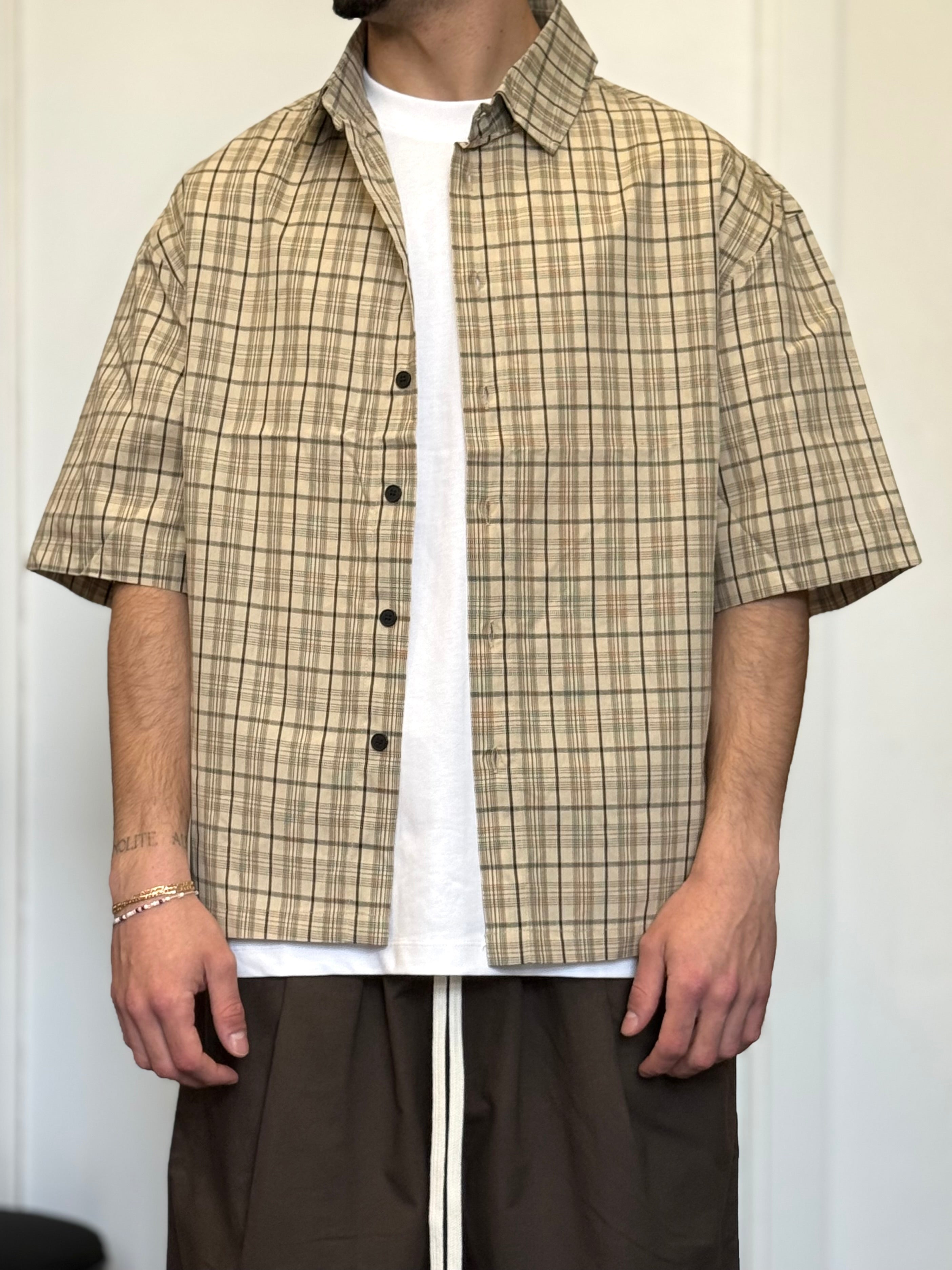 CAMICIA QUADRI Maniche Corte BEIGE