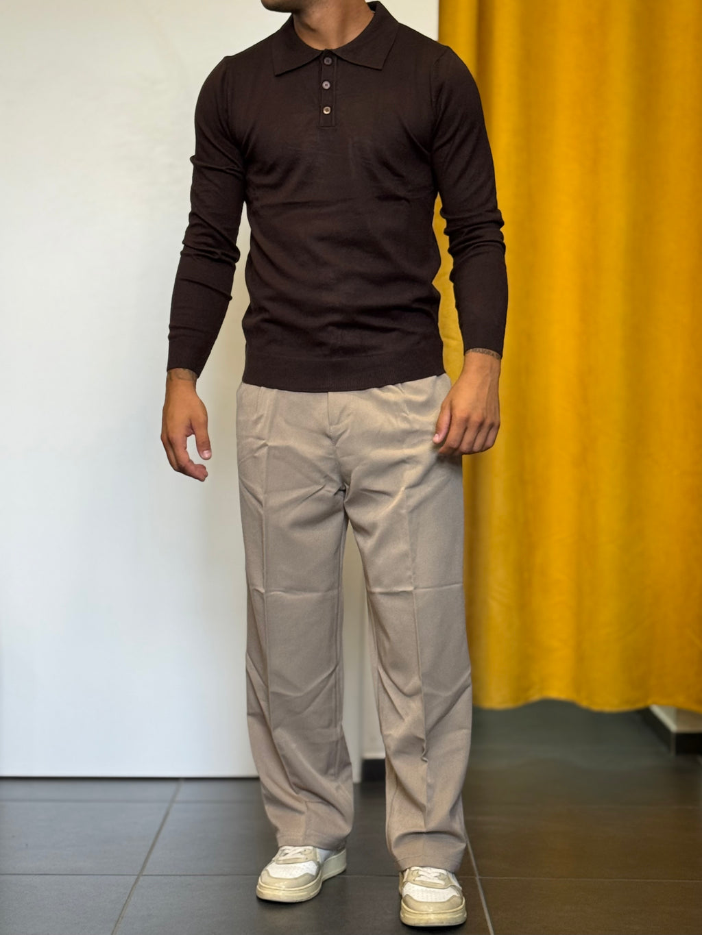 POLO Maniche Lunghe Slim Fit MARRONE