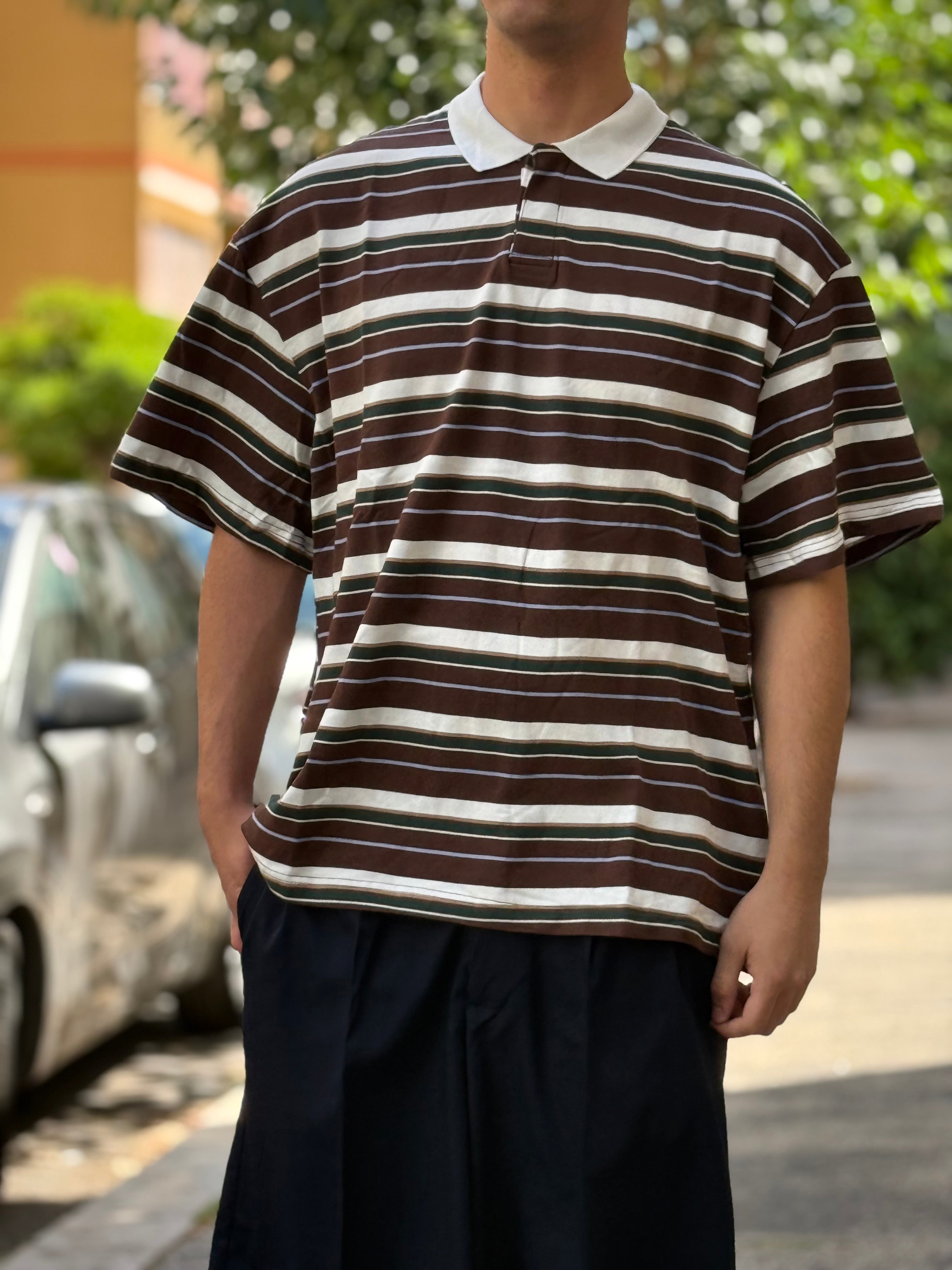 POLO Over Righe MARRONE
