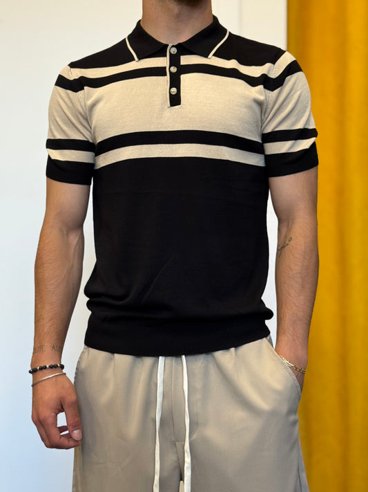 POLO Slim Fit A Righe Nero