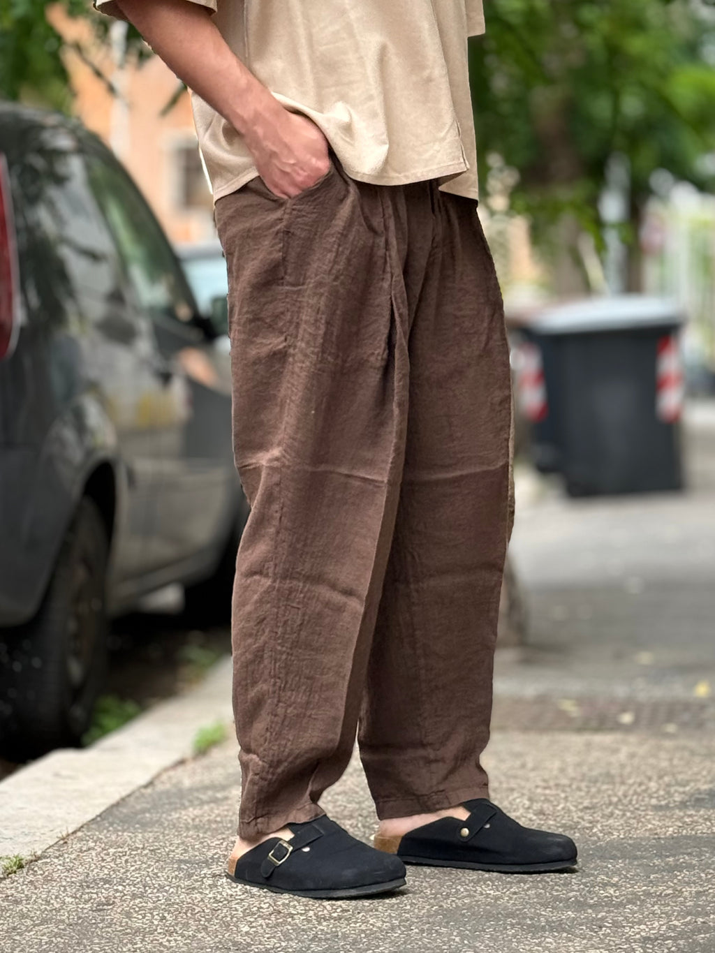 PANTALONE Lino Over MARRONE