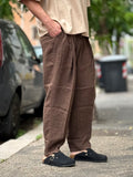 PANTALONE Lino Over MARRONE