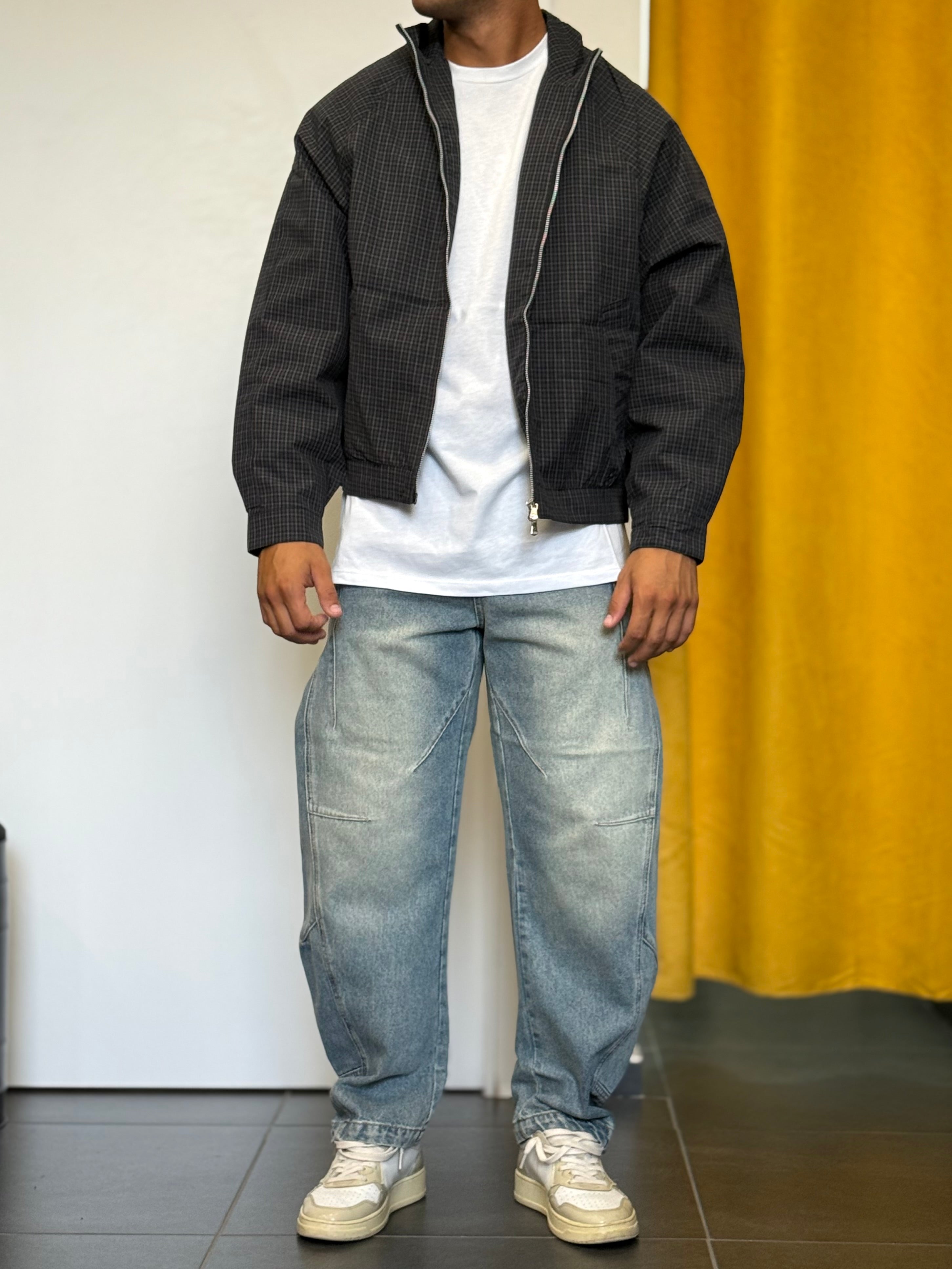 GIACCA Cropped Fit Quadri GRIGIO