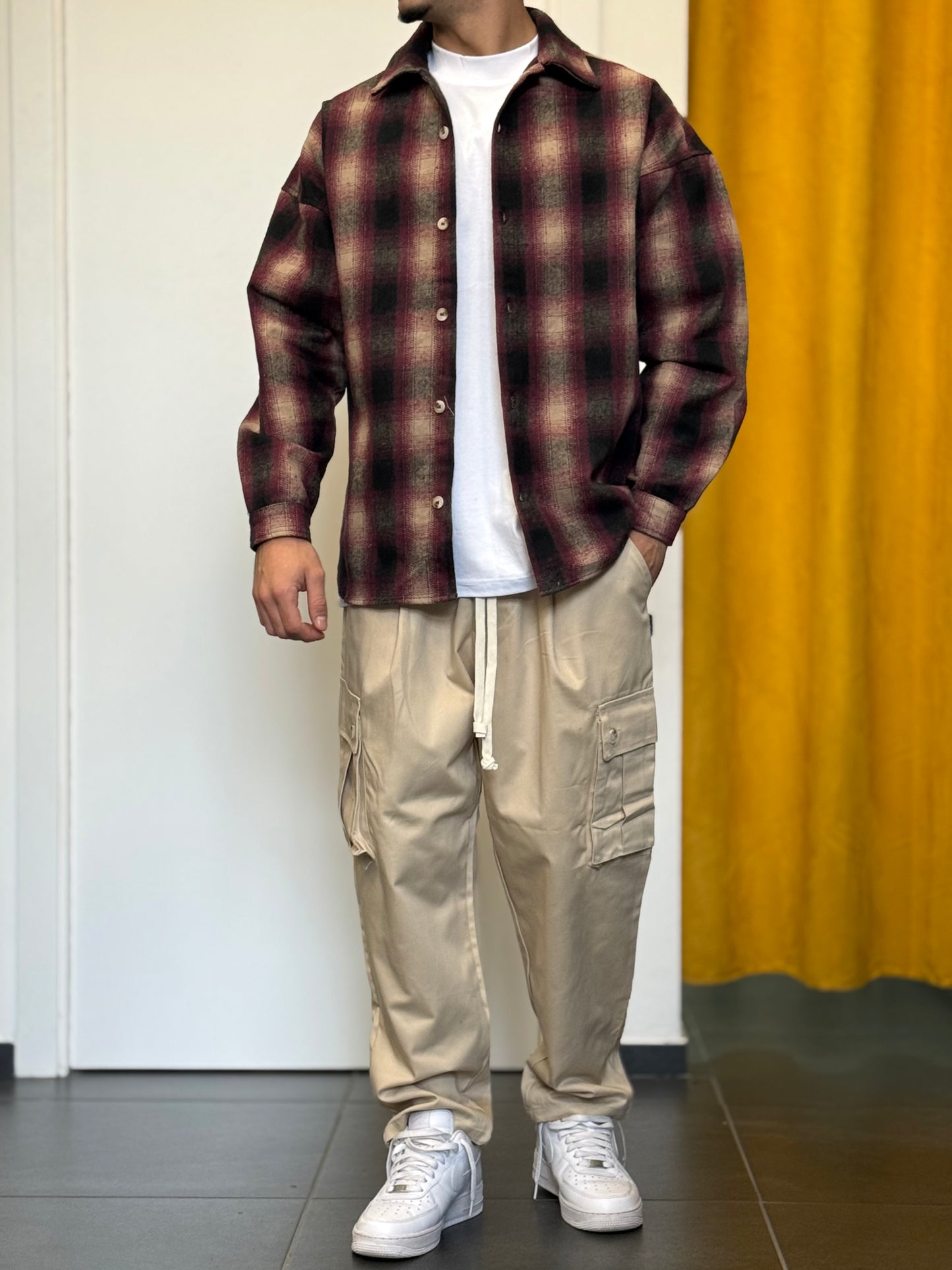 CAMICIA A Quadri BORDEAUX/BEIGE/NERO