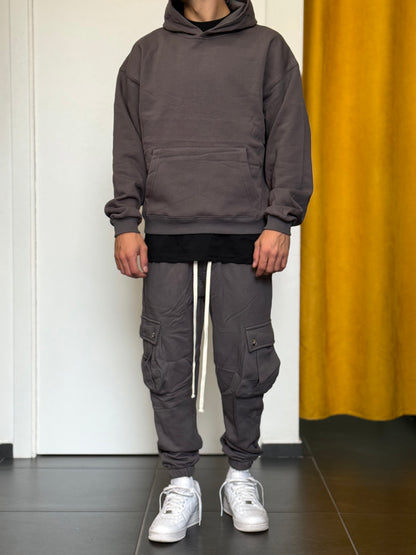 COMPLETO TUTA Cappuccio + Cargo GRIGIO SCURO