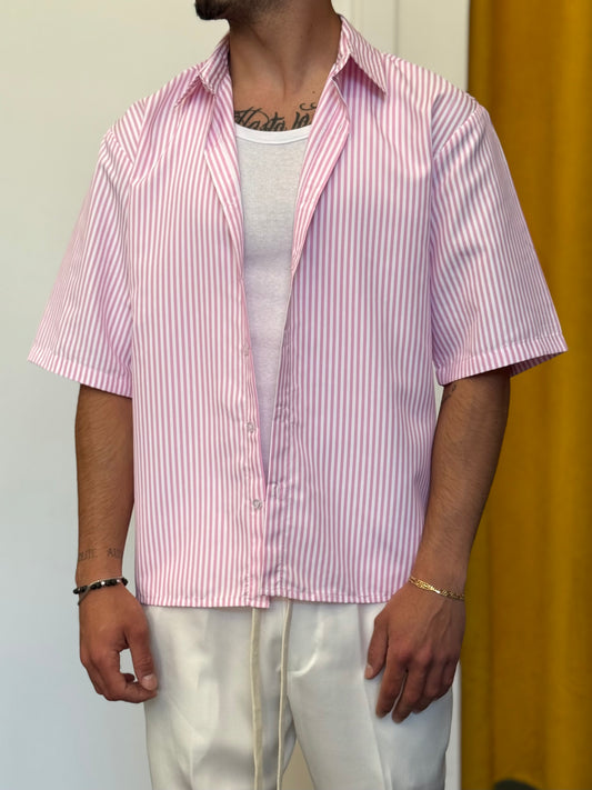 CAMICIA Manica Corta RIGHE Rosa