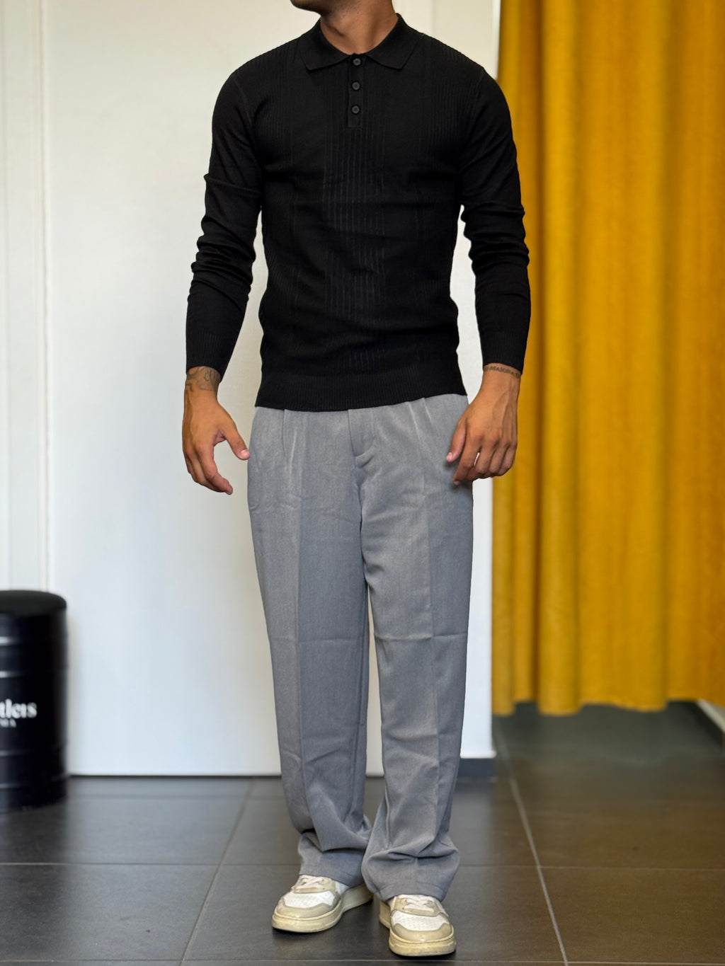 POLO RIGHE Maniche Lunghe Slim Fit NERO