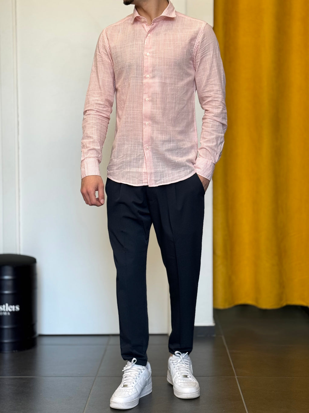 CAMICIA Lino Righe ROSA ANTICO