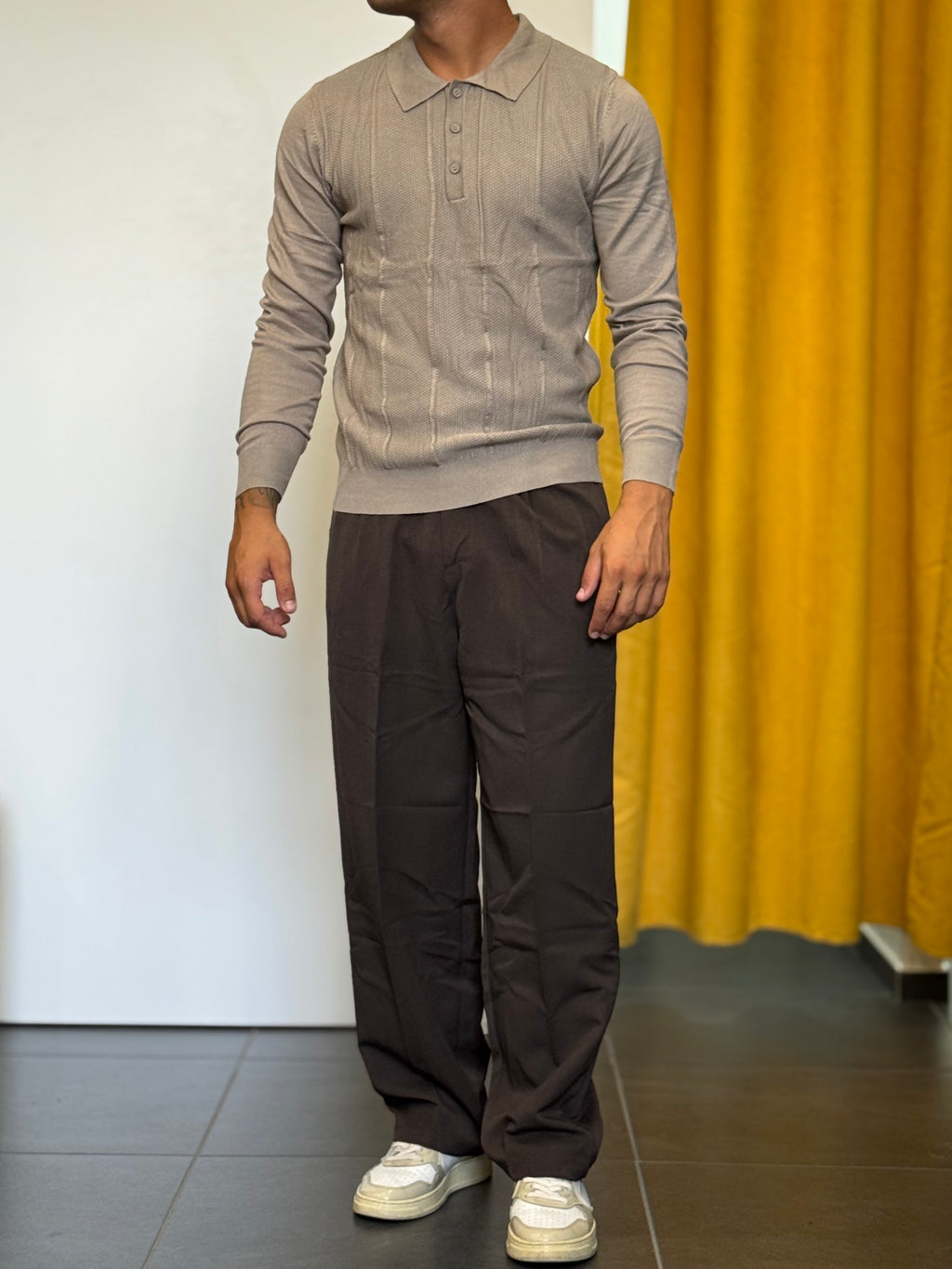 POLO Maniche Lunghe Slim Fit Strutturata BEIGE SCURO