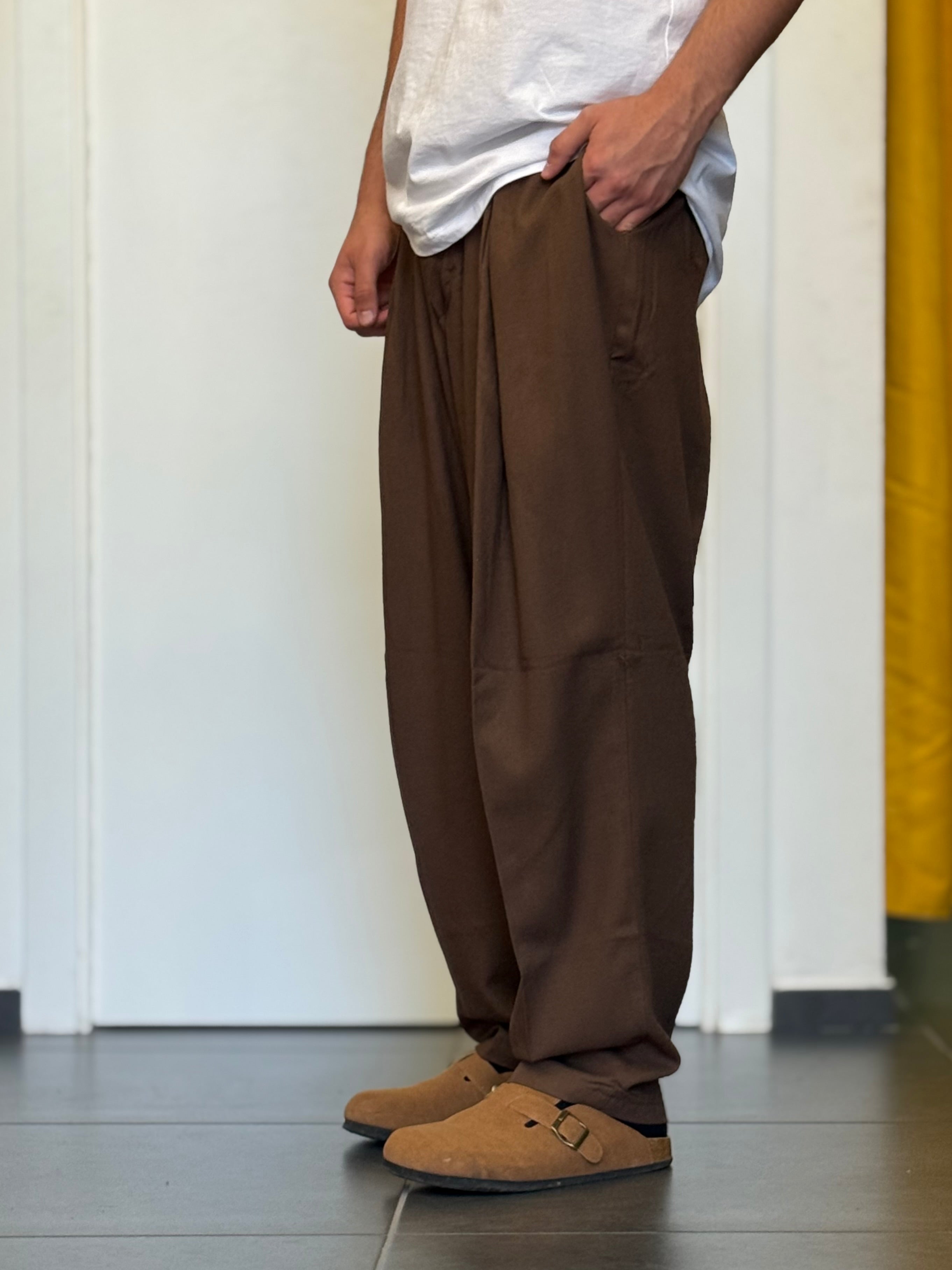 PANTALONE Misto Lino MARRONE