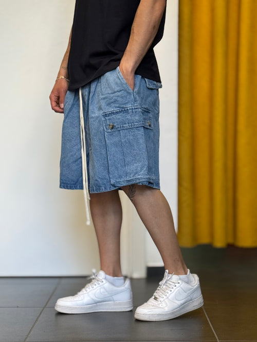 BERMUDA CARGO Denim BLU CHIARO