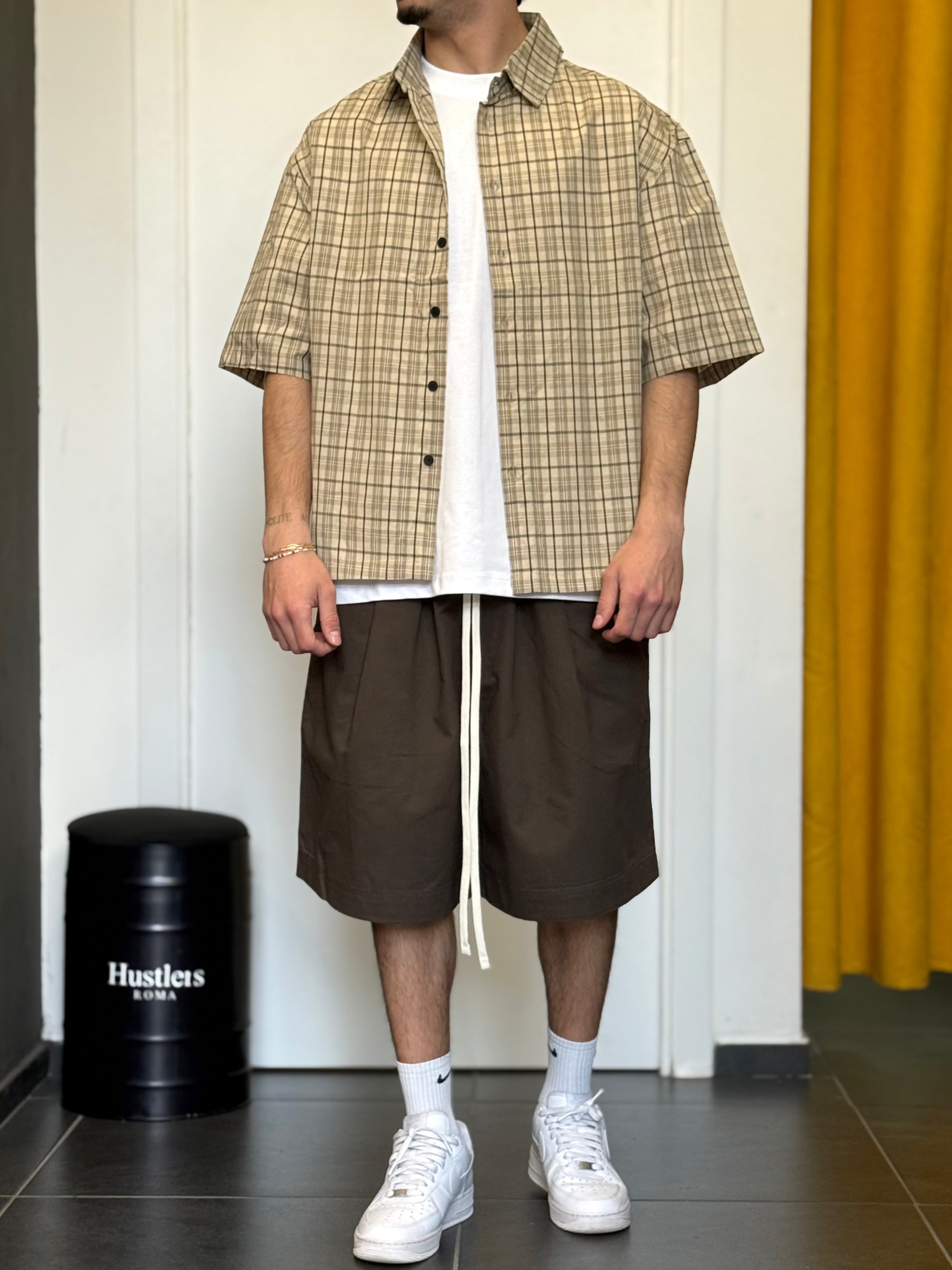 CAMICIA QUADRI Maniche Corte BEIGE