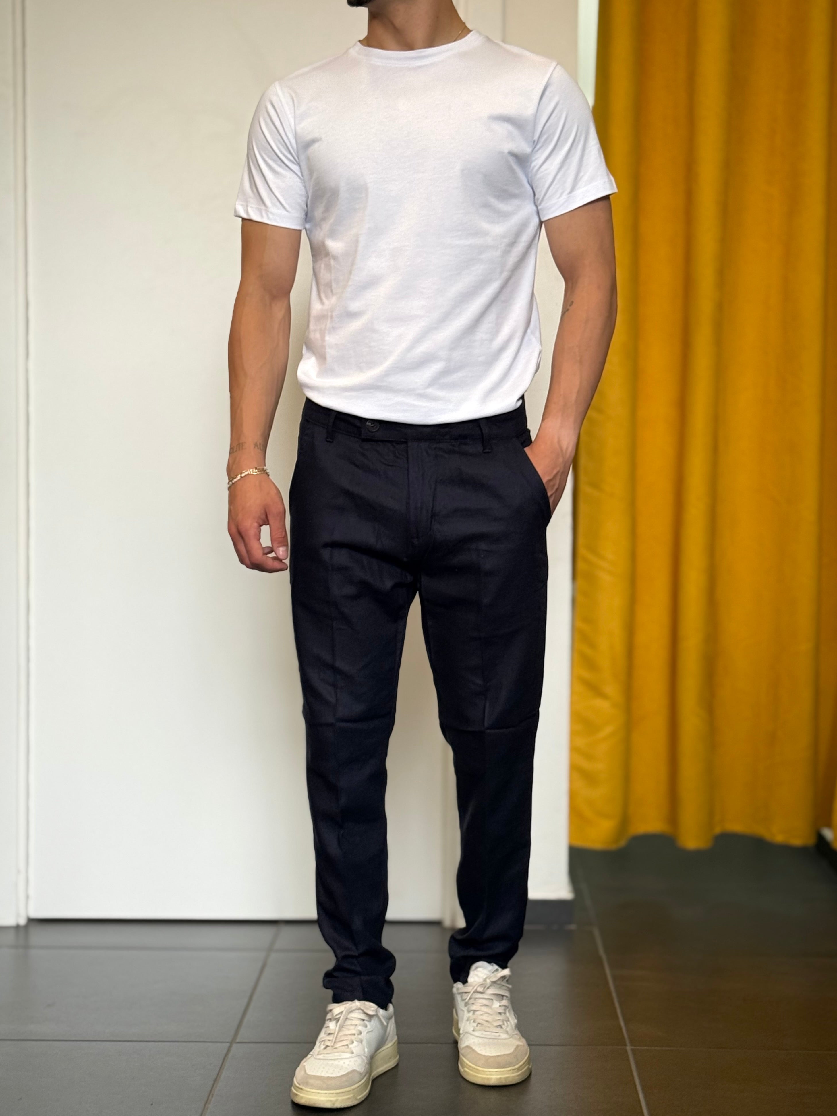 PANTALONE Lino Slim BLU