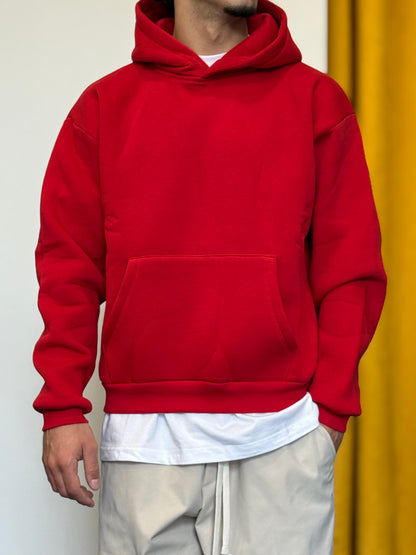 FELPA Con Cappuccio Cotone Felpato ROSSO