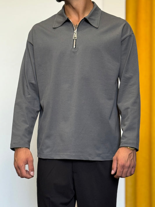 POLO ZIP Regular GRIGIO