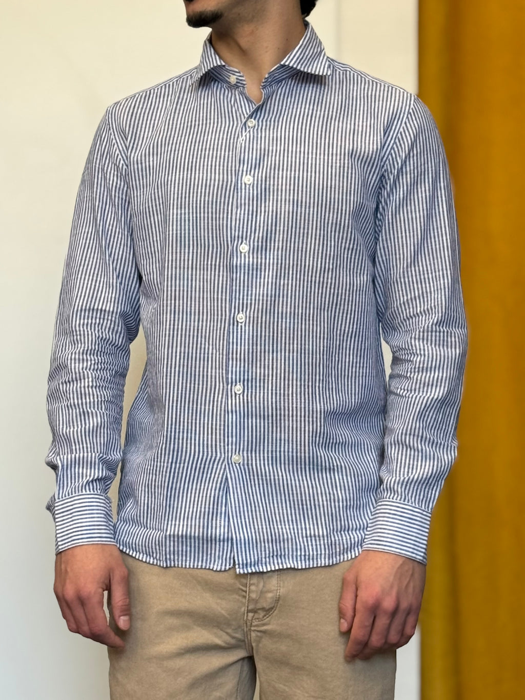 CAMICIA Lino Righe BLU