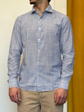 CAMICIA Lino Righe BLU