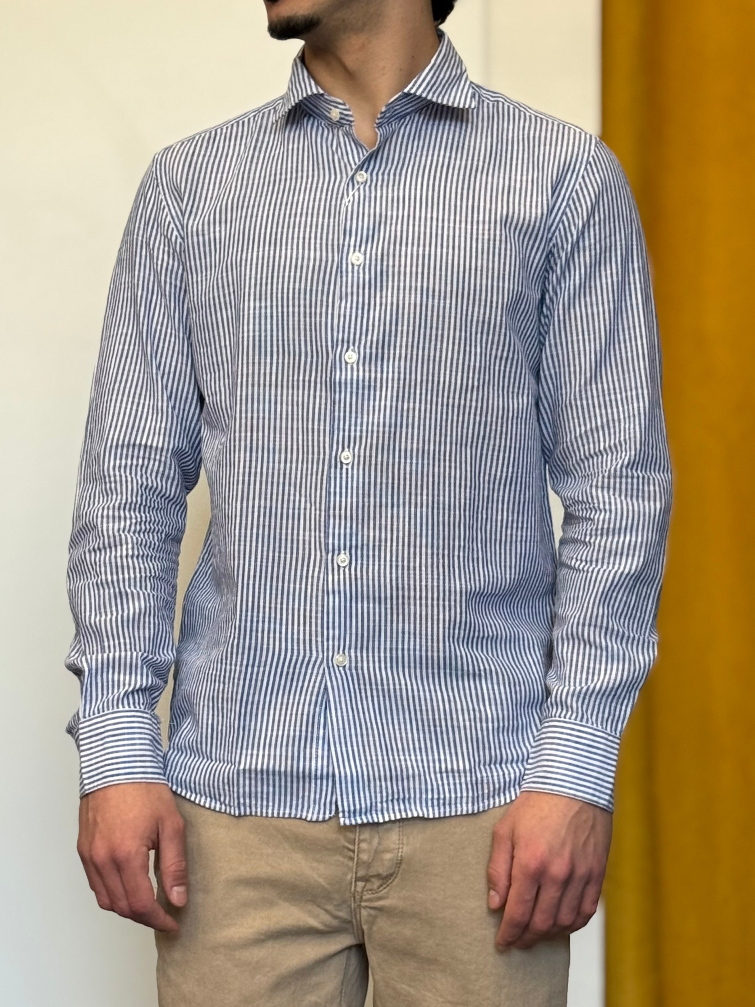 CAMICIA Lino Righe BLU