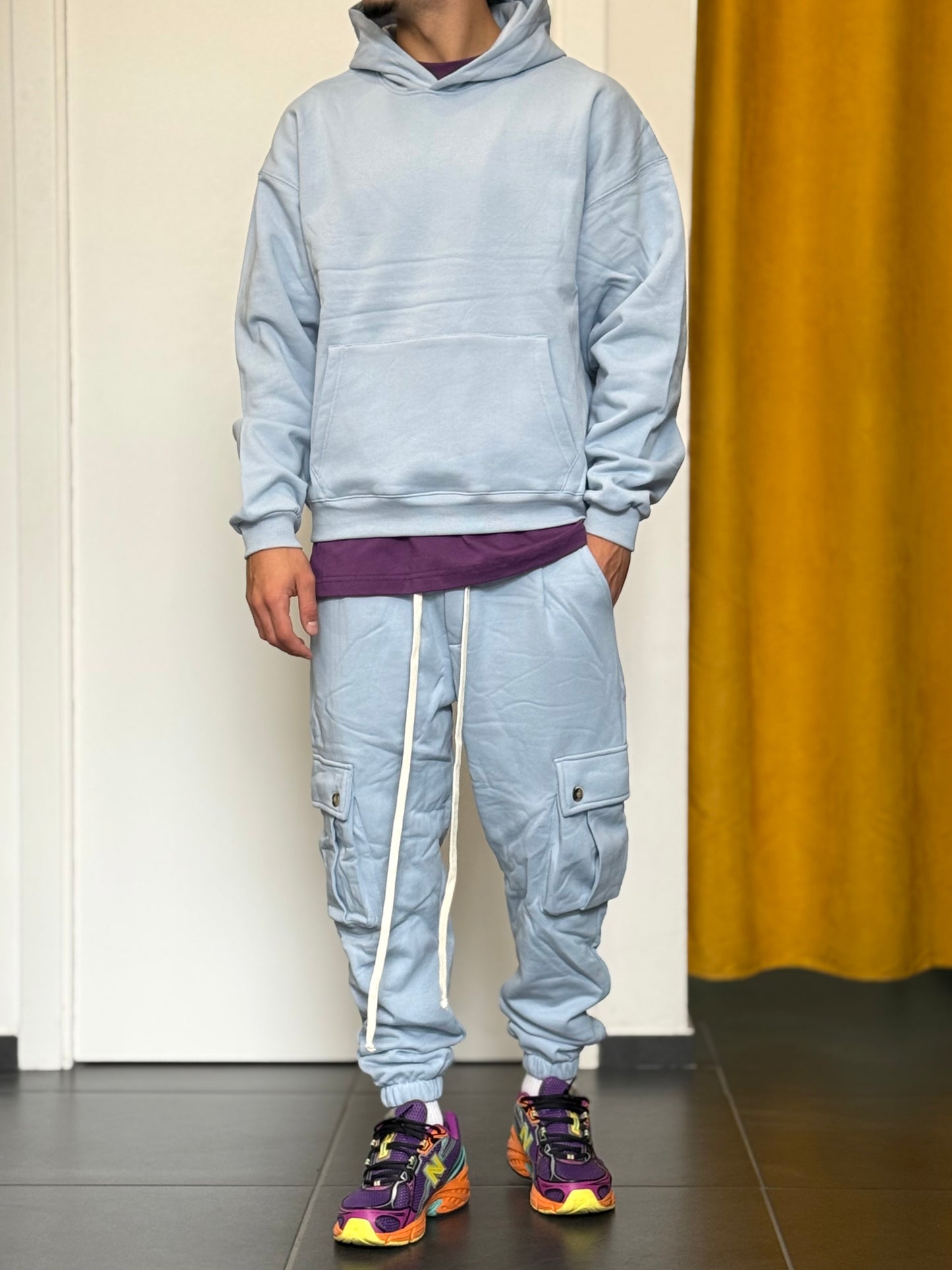 COMPLETO TUTA Cappuccio + Cargo CELESTE