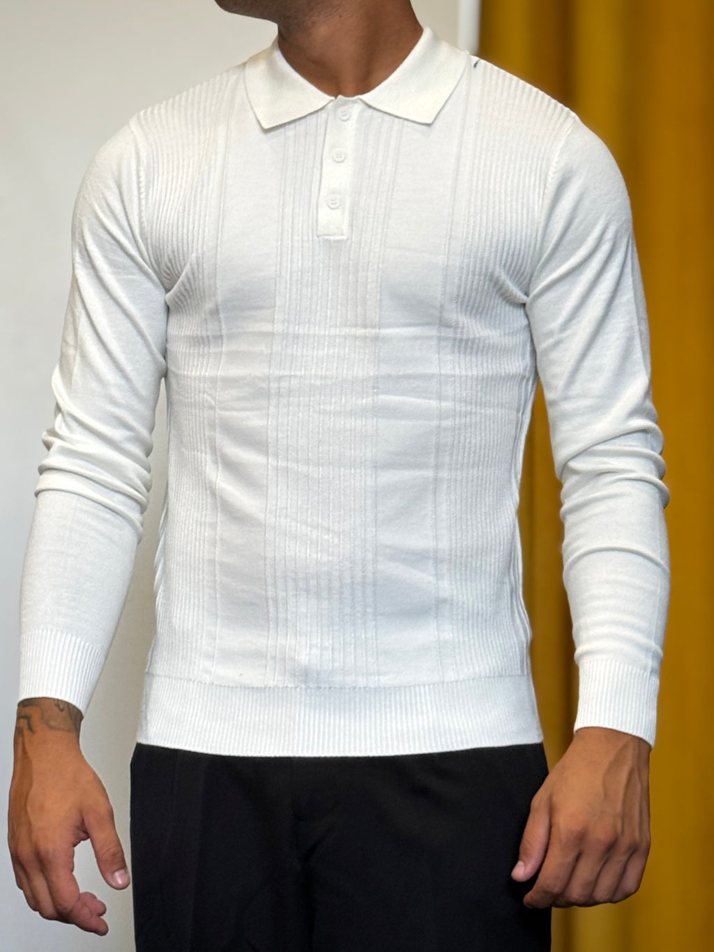 POLO RIGHE Maniche Lunghe Slim Fit BIANCO