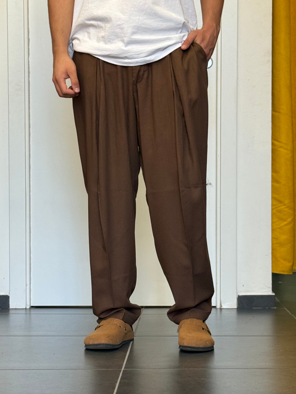 PANTALONE Misto Lino MARRONE