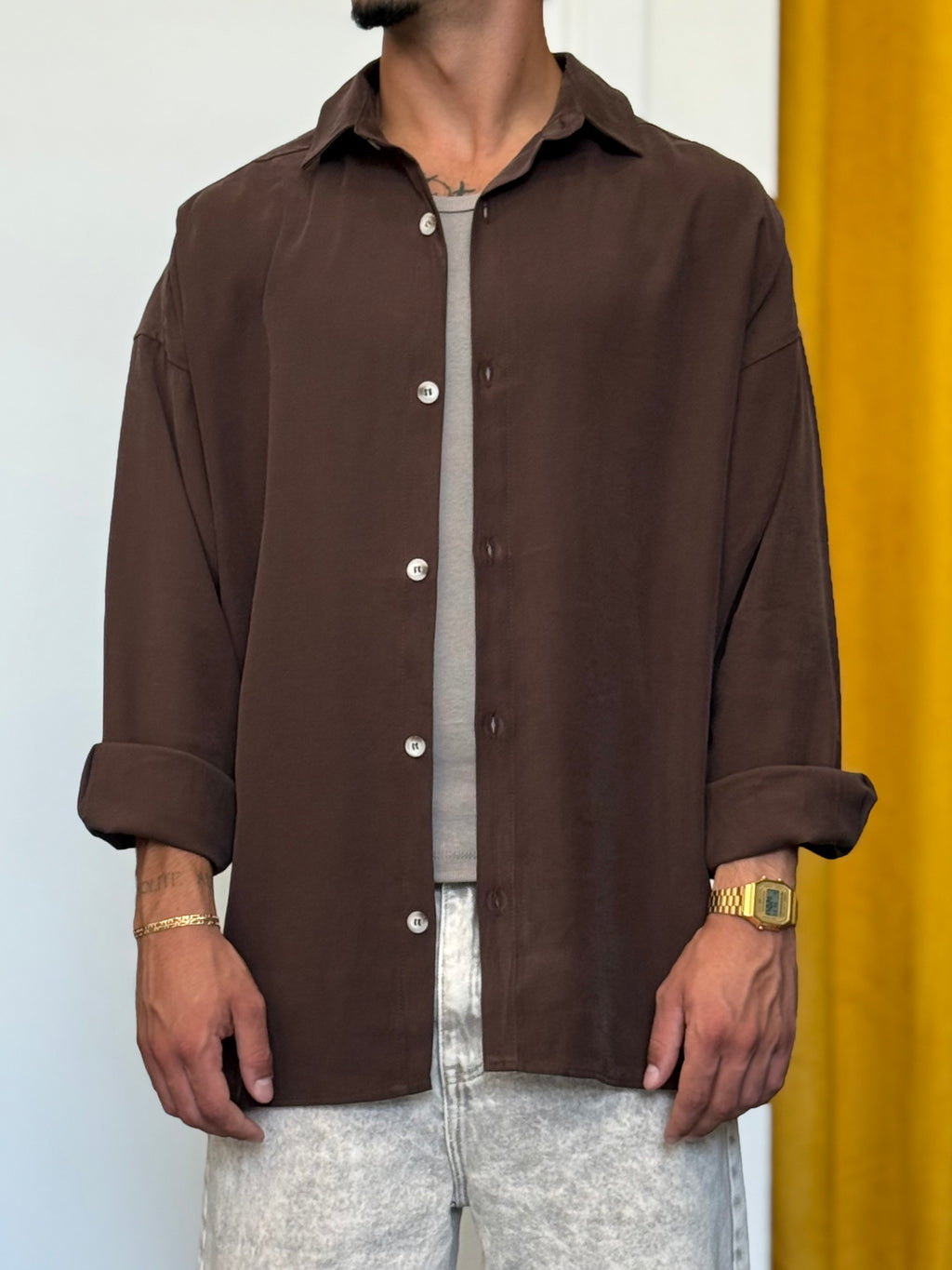 CAMICIA IN VISCOSA Oversize MARRONE